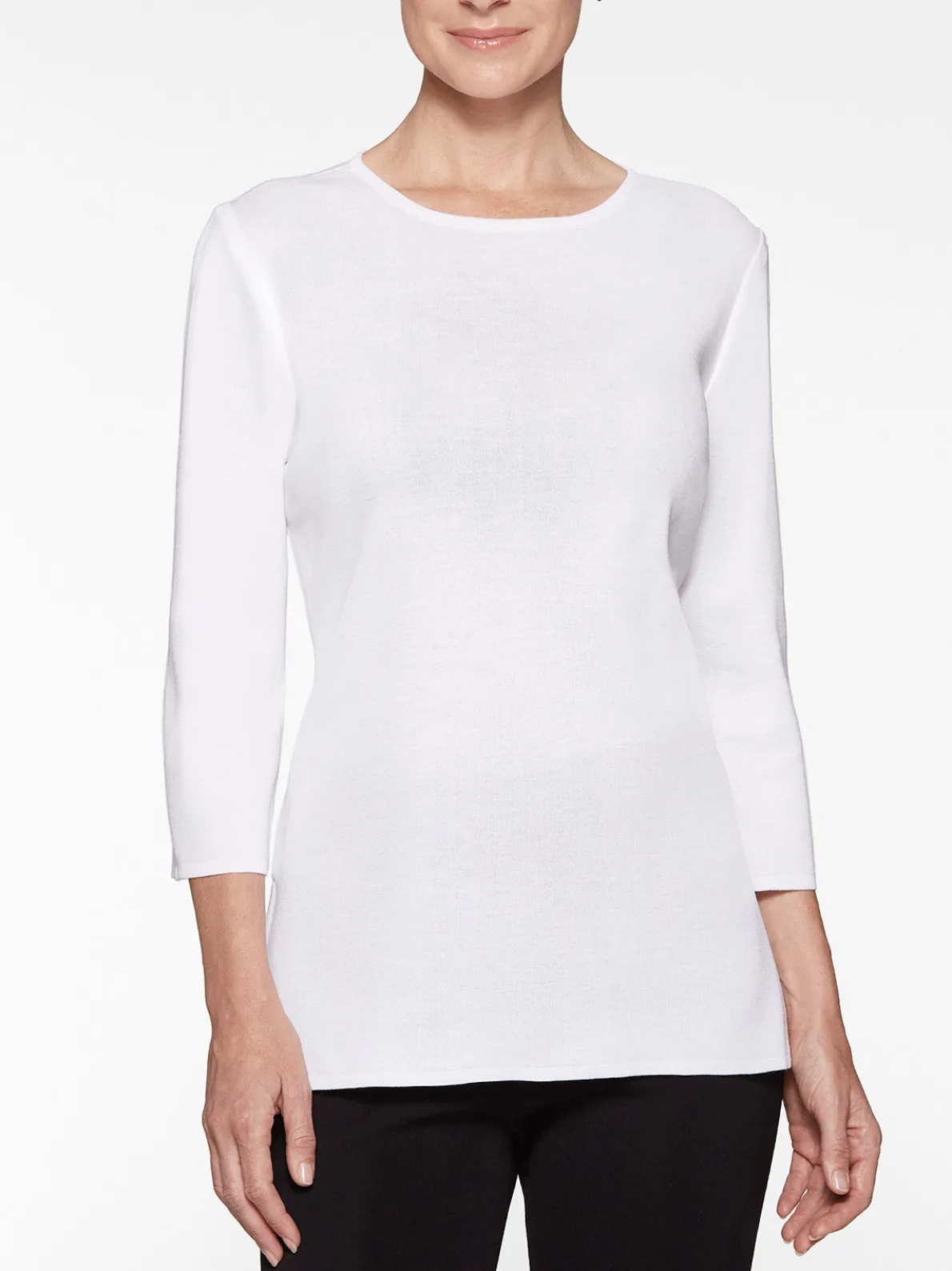 3/4 Sleeve Knit Tunic - White Knit Top | Misook