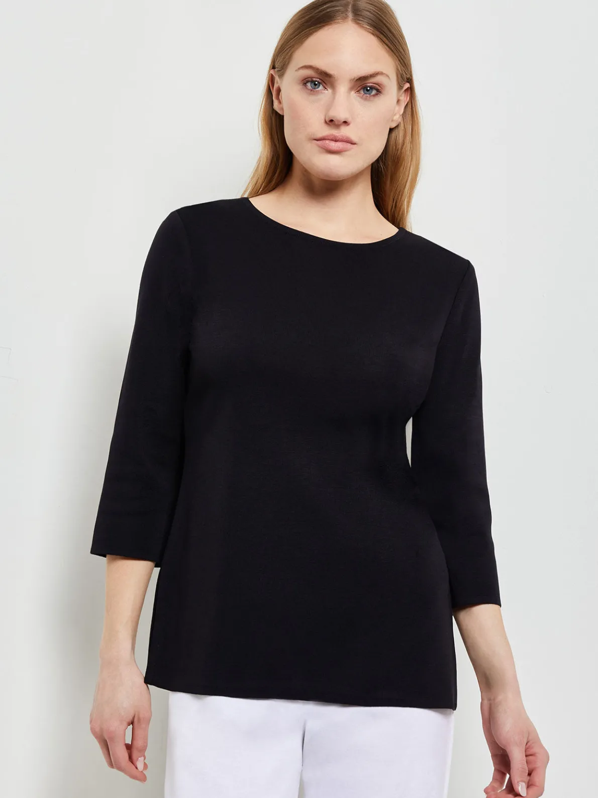 3/4 Sleeve Knit Tunic - Black Long Sleeve Tunic | Misook