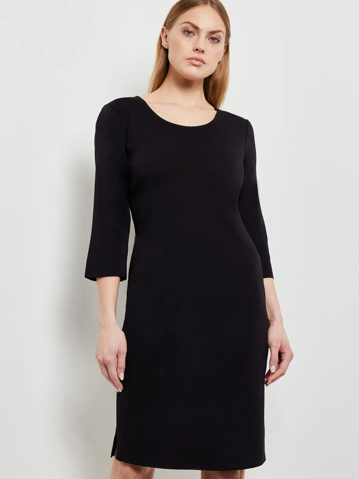 3/4 Sleeve Sheath Dress - Black Scoop Neck Dress | Misook