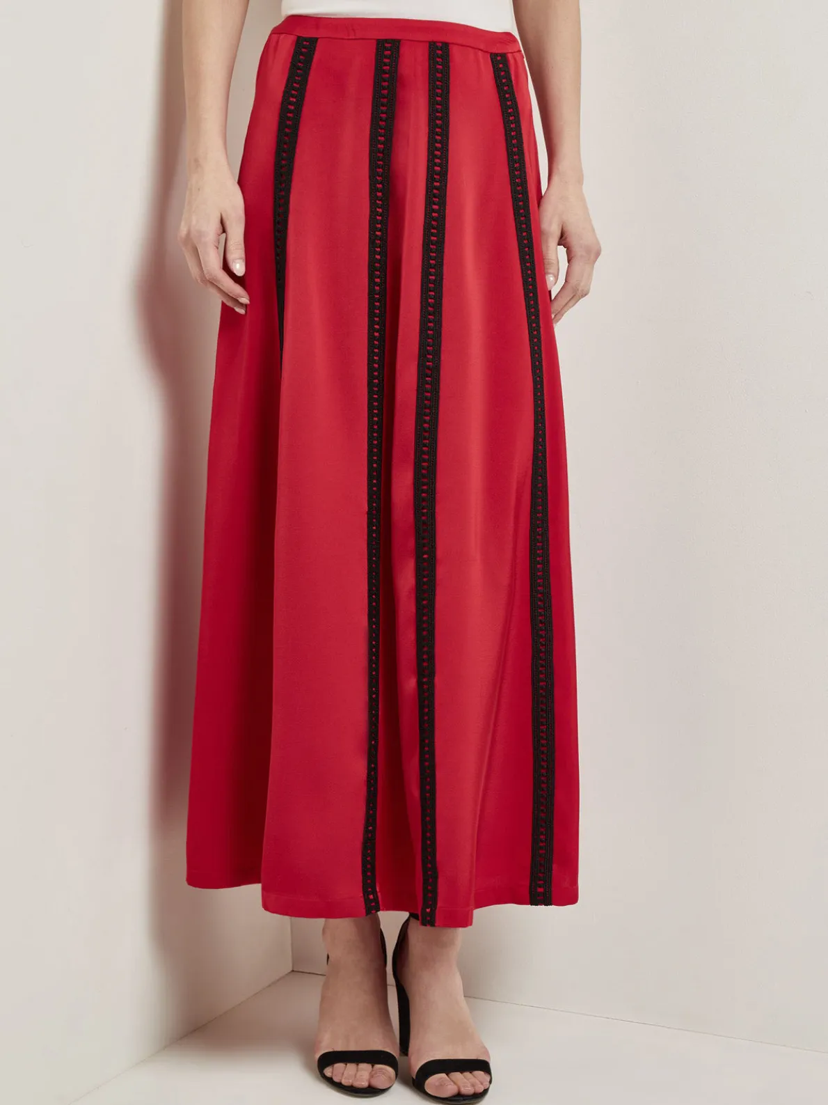 A-Line Crepe de Chine Lace Applique Maxi Skirt