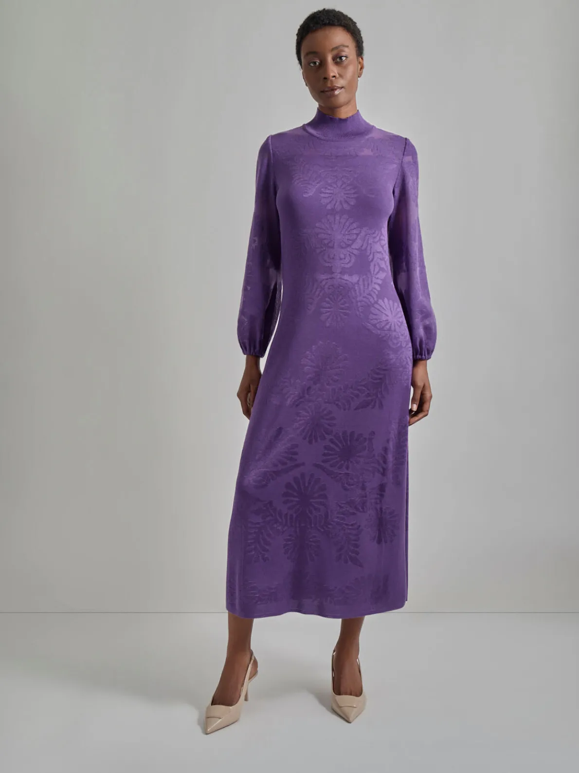 A-Line Jacquard Knit Maxi Dress