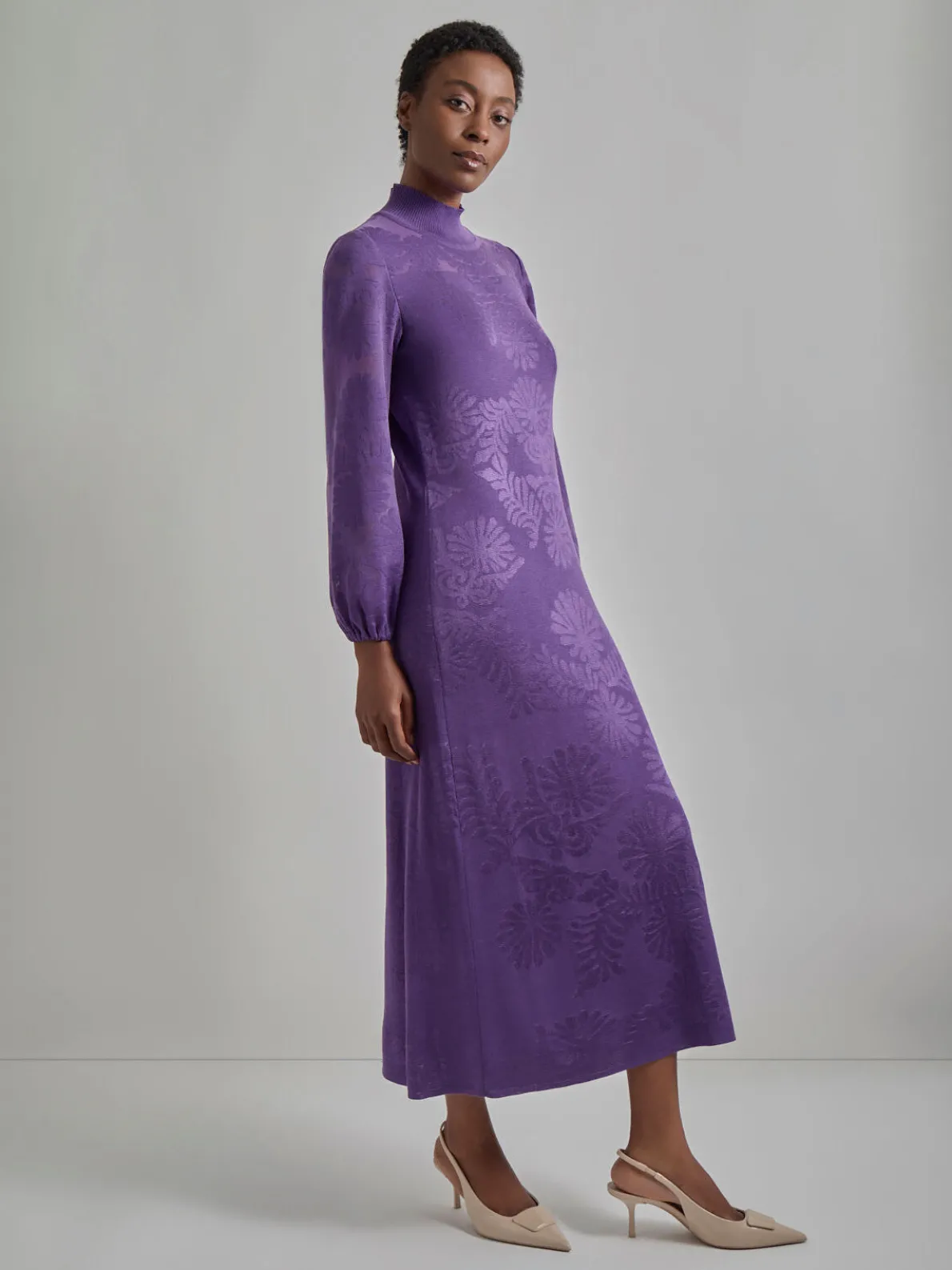 A-Line Jacquard Knit Maxi Dress