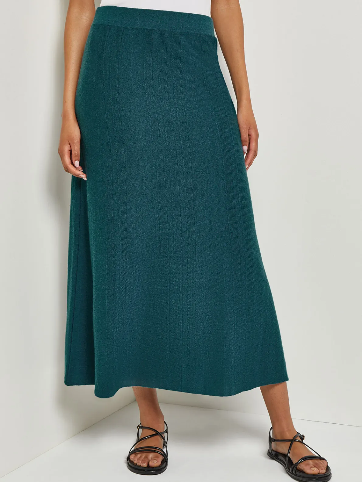 A-Line Textural Stripe Cashmere Midi Skirt