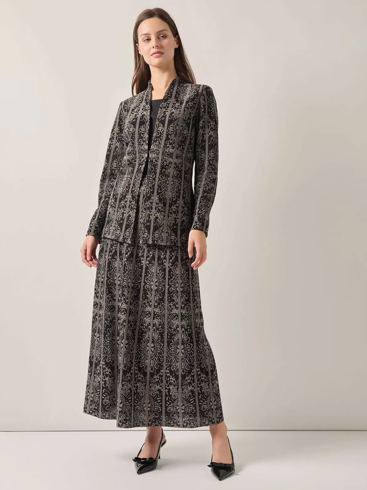 A-Line Two-Tone Jacquard Knit Maxi Skirt