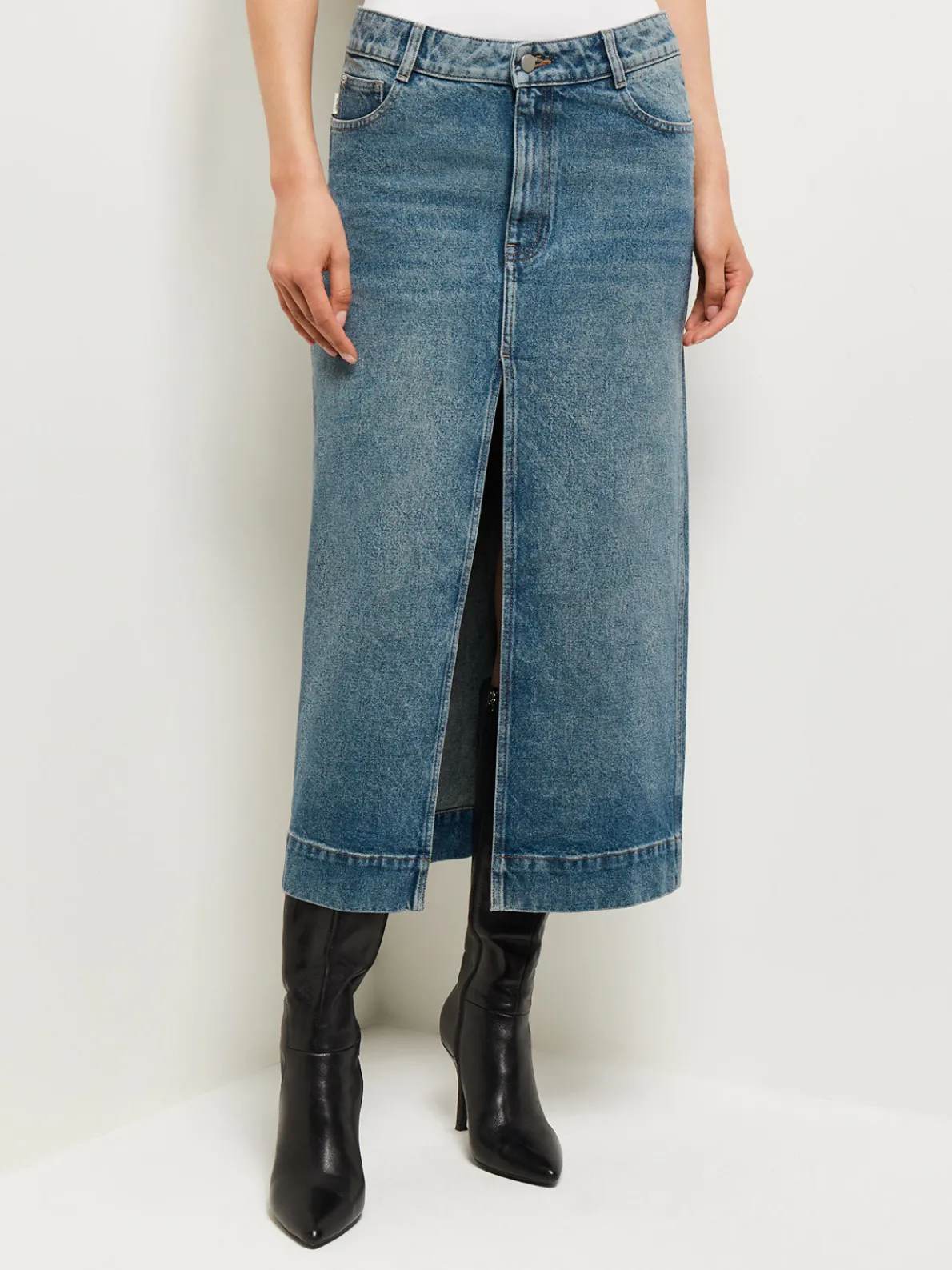 Asra Denim Maxi Skirt
