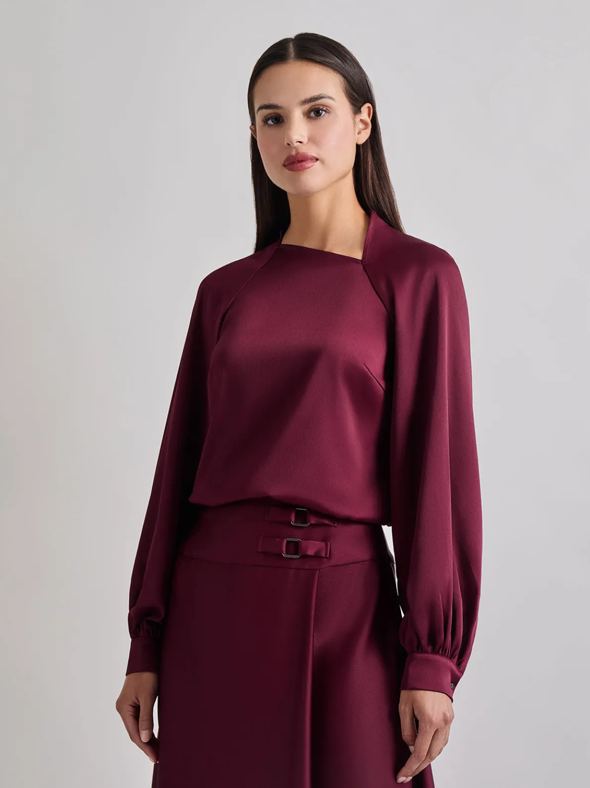 Asymmetrical Neckline Crepe de Chine Blouse