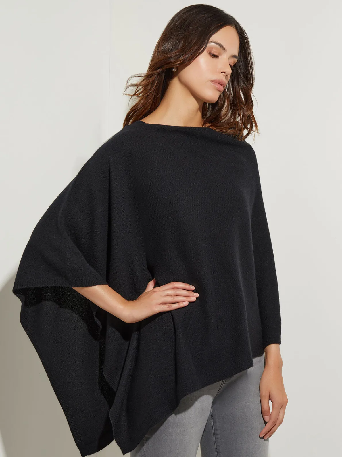 Asymmetrical Poncho - Black Cashmere Poncho | Misook