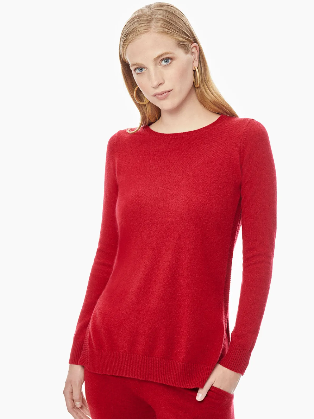 Bateau Neck Top - Red Cashmere Sweater | Misook