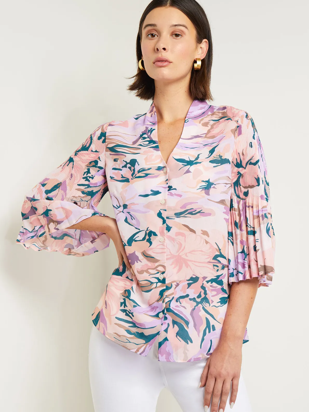 Bell Sleeve Blouse - Pleated Blouse | Misook