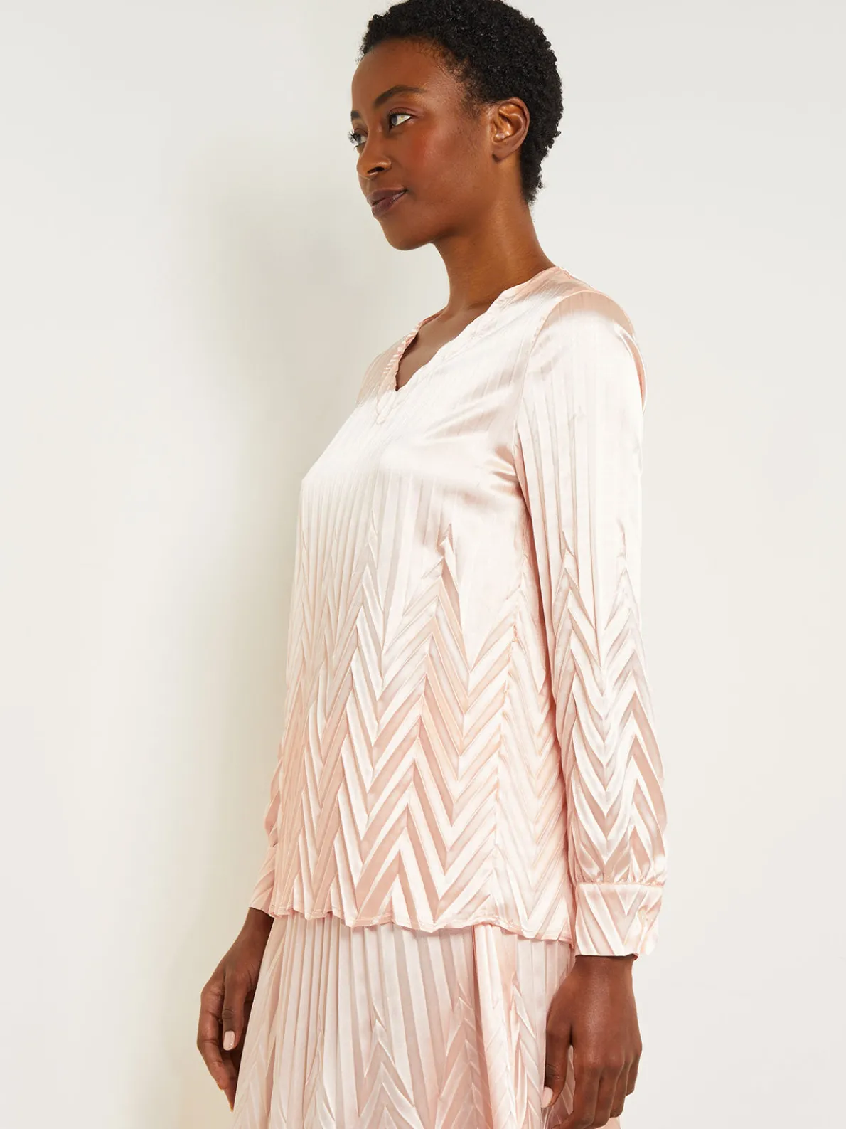 Belted Blouse - Chevron Textured Crepe de Chine