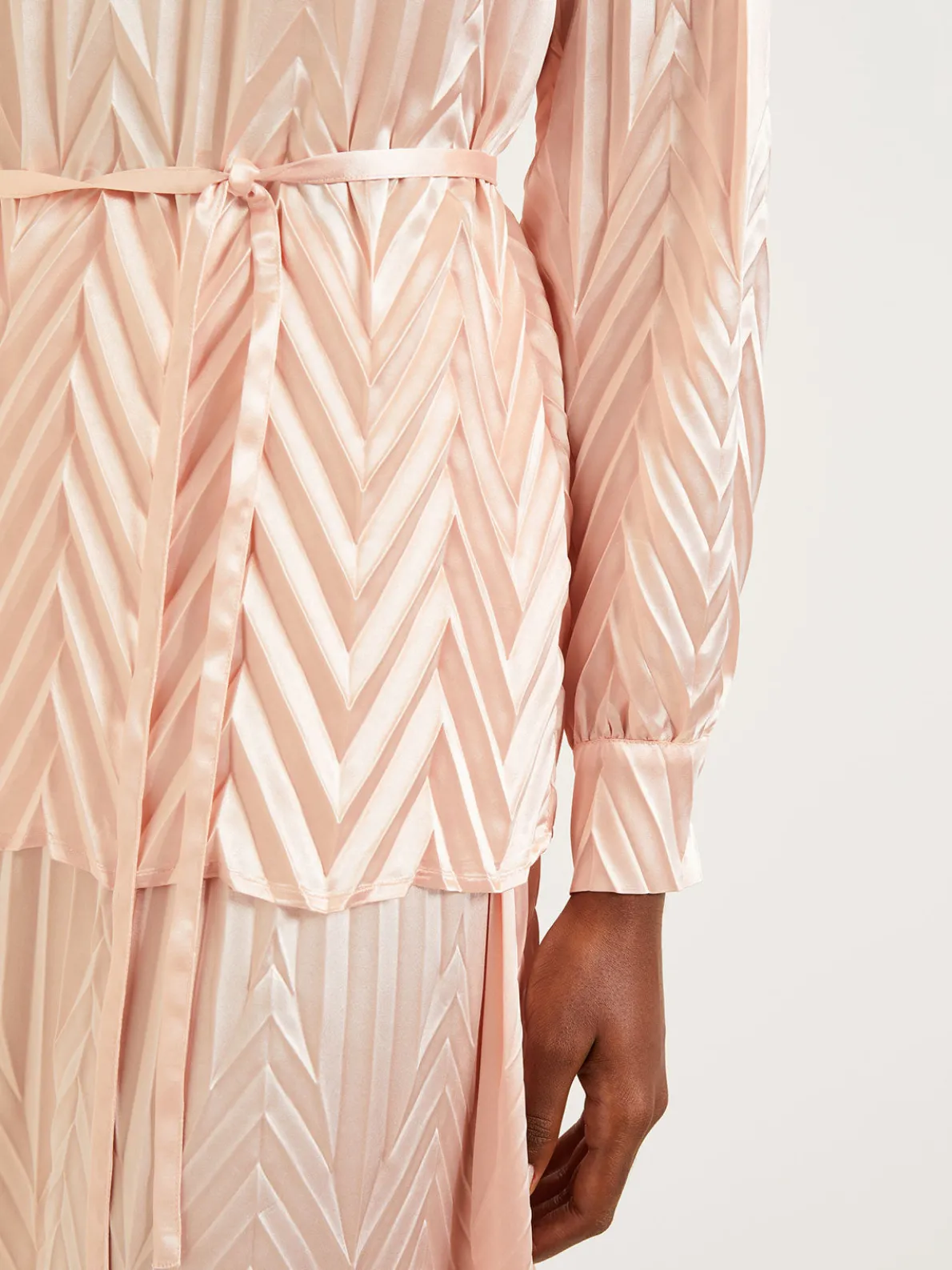 Belted Blouse - Chevron Textured Crepe de Chine