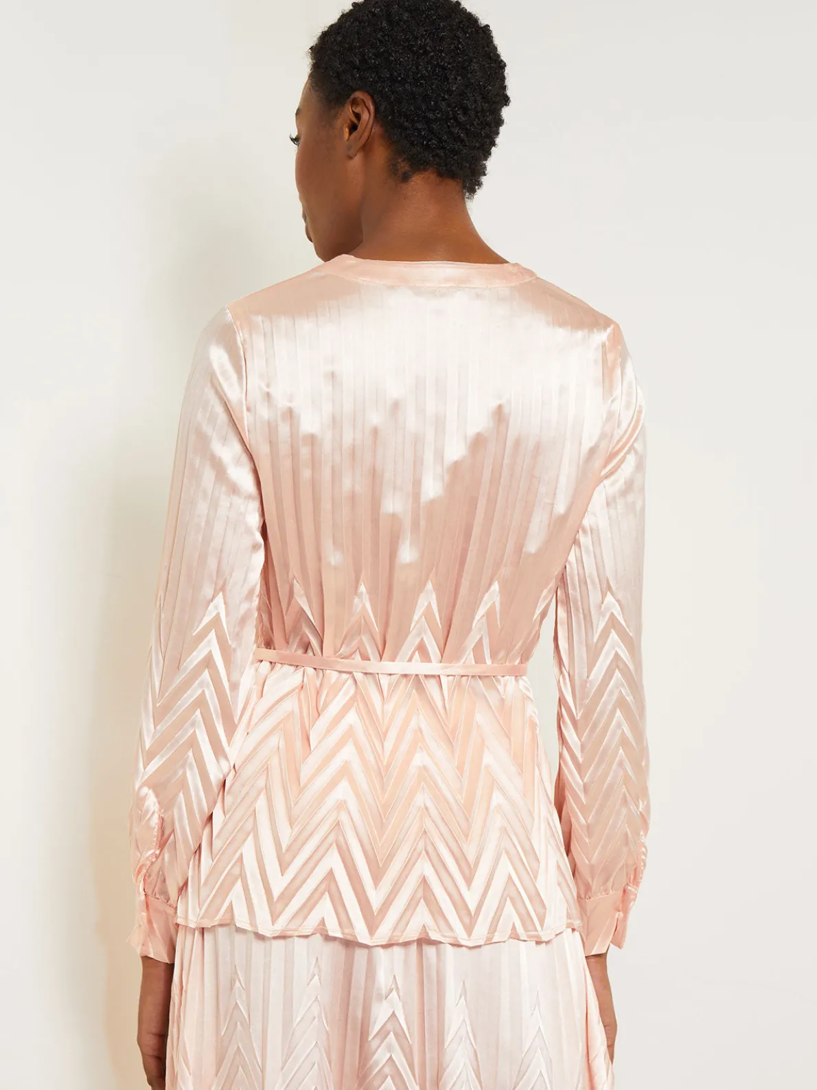 Belted Blouse - Chevron Textured Crepe de Chine