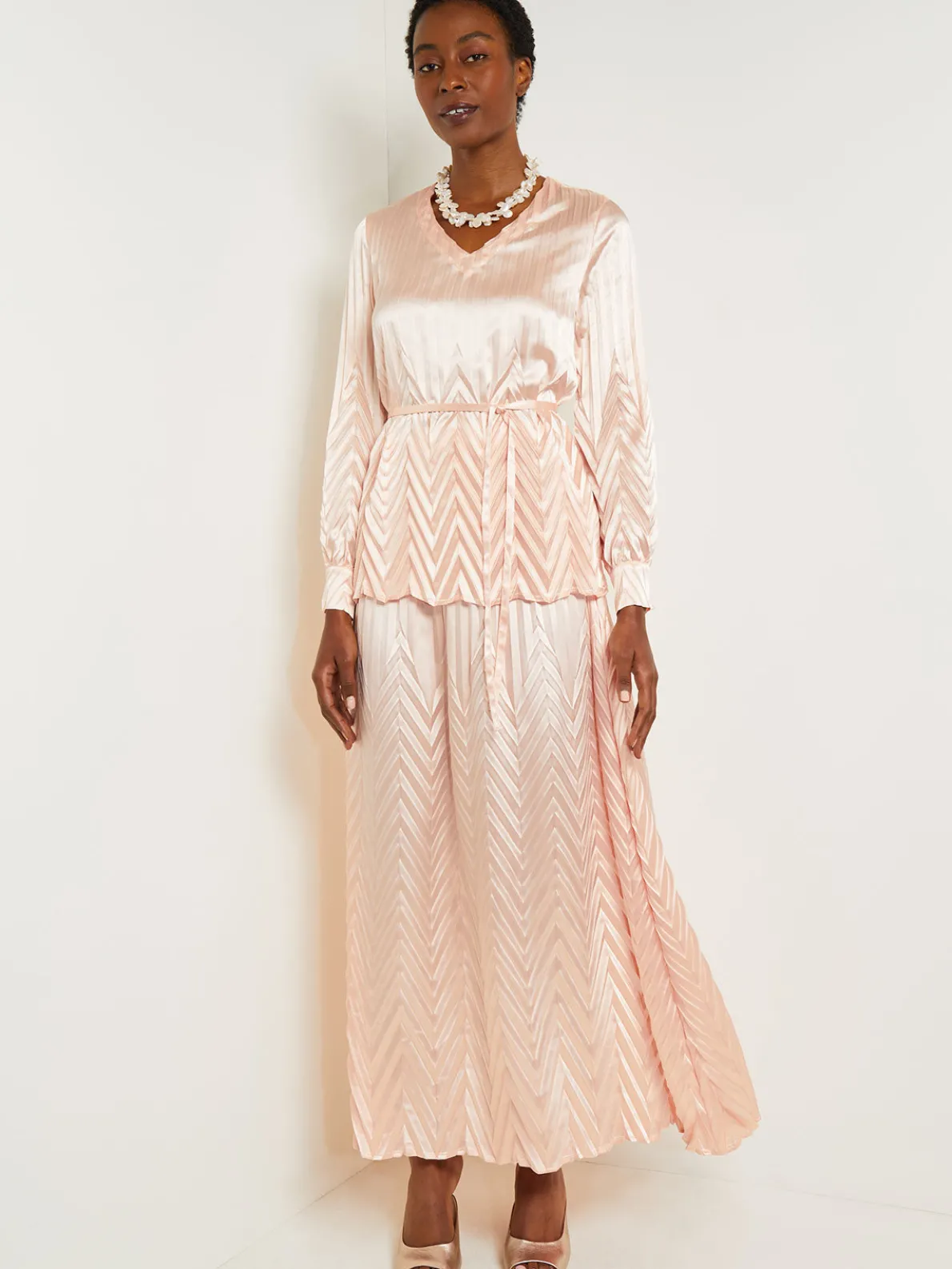 Belted Blouse - Chevron Textured Crepe de Chine