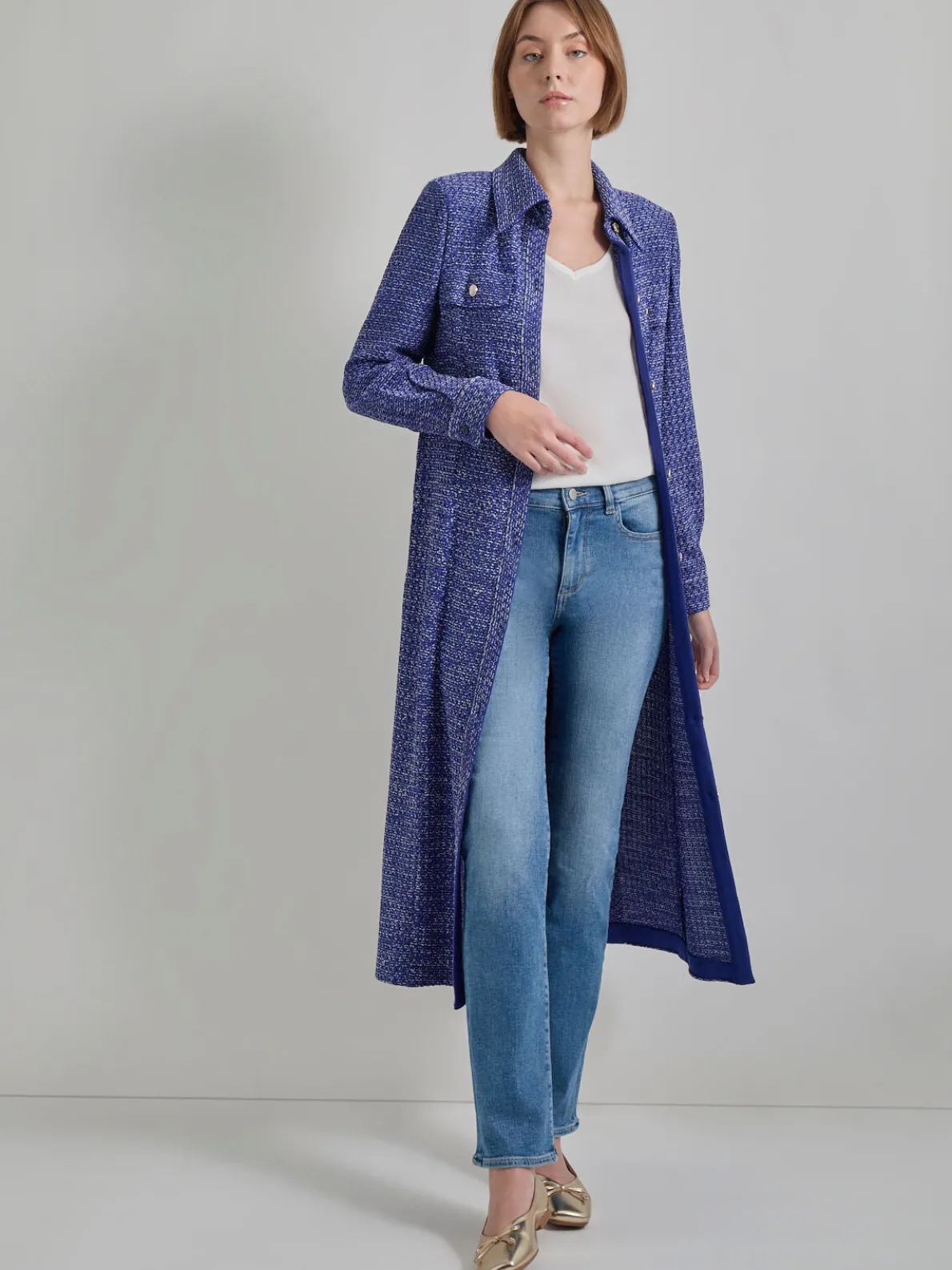 Belted Button Front Tweed Knit Midi Dress