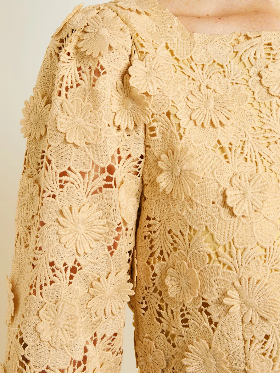 Belted Button Front Blouse - Floral Applique Woven