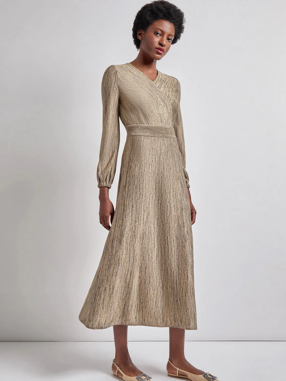 Bishop Sleeve Jacquard Knit Maxi Dress