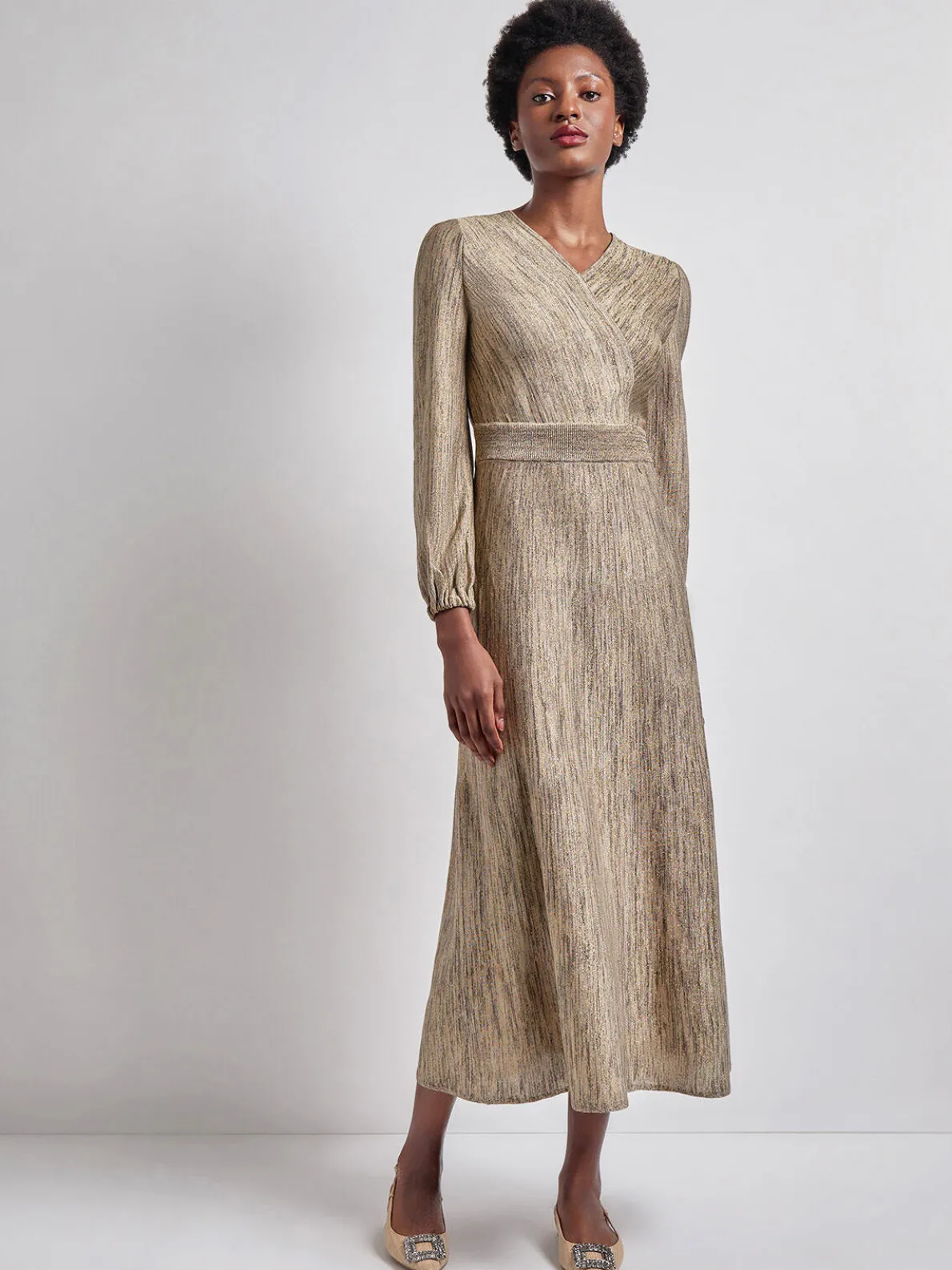 Bishop Sleeve Jacquard Knit Maxi Dress