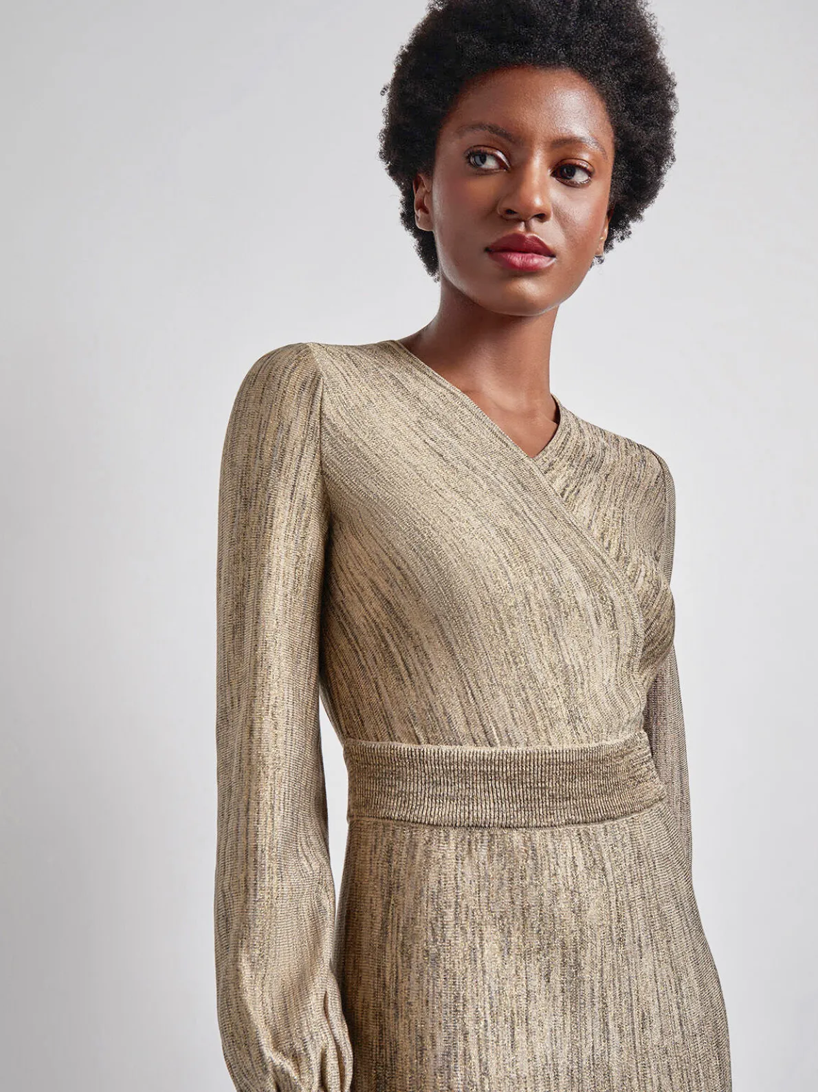 Bishop Sleeve Jacquard Knit Maxi Dress