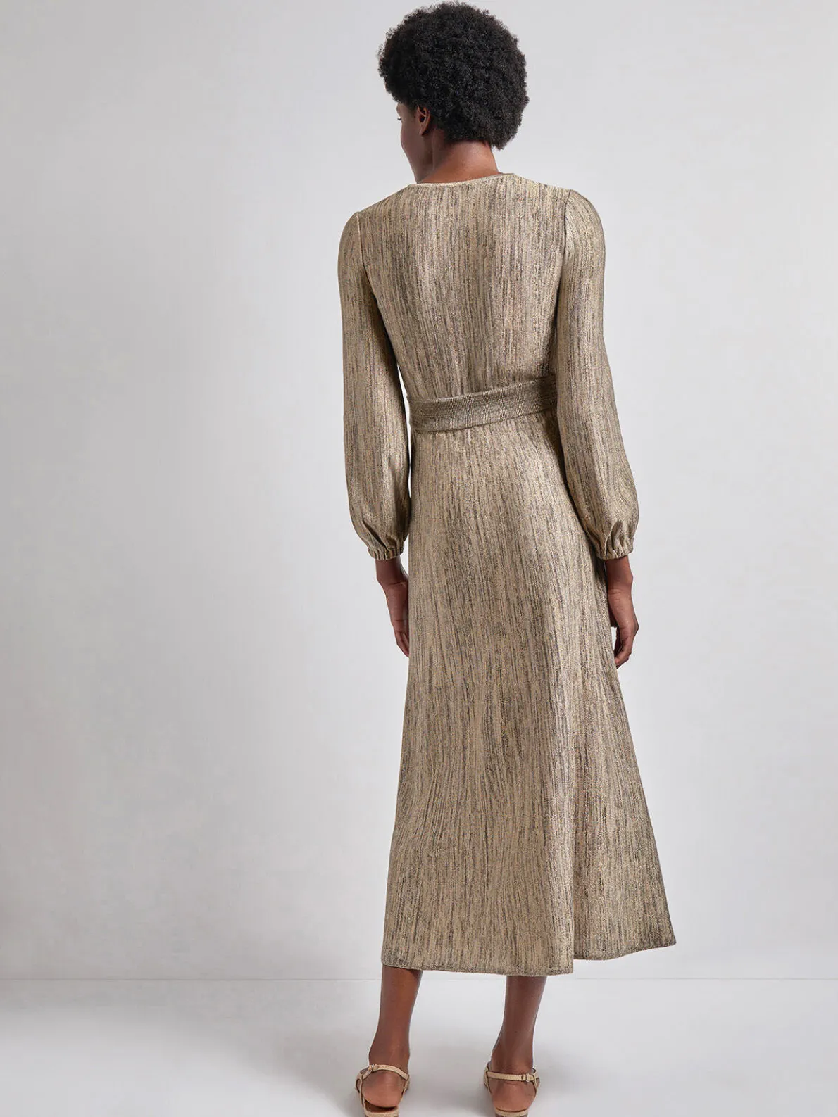 Bishop Sleeve Jacquard Knit Maxi Dress