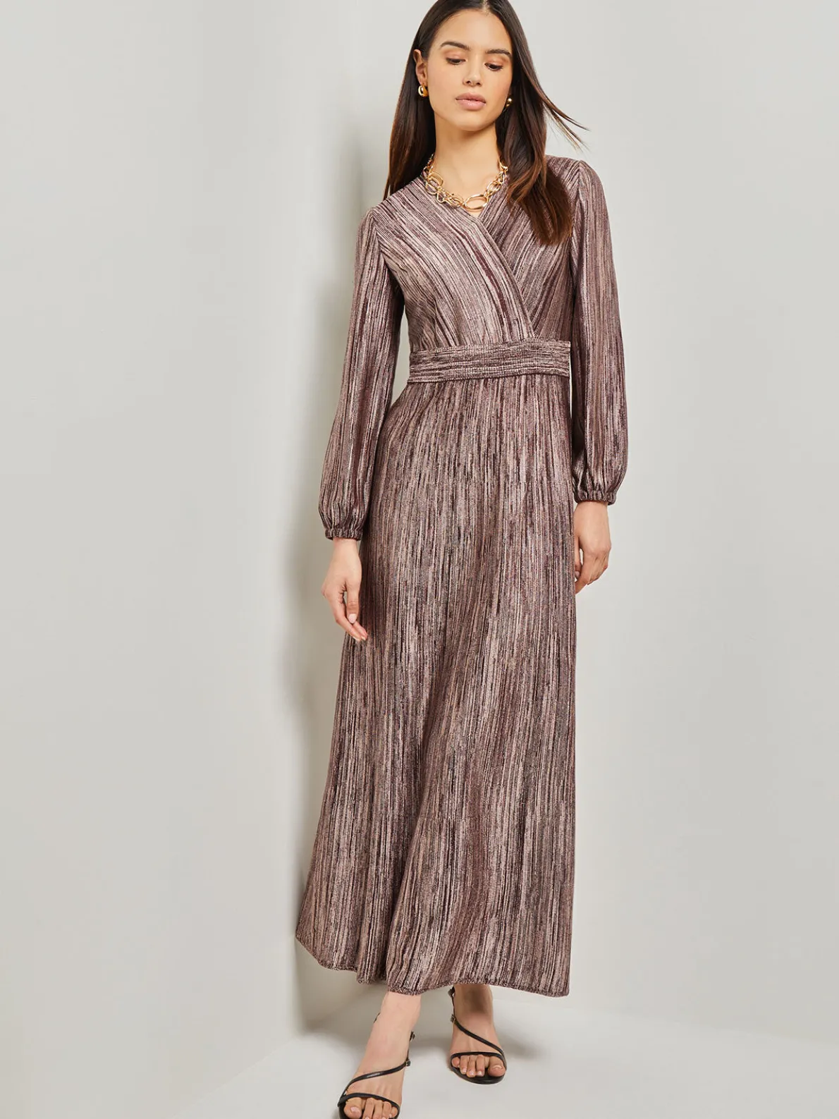 Bishop Sleeve Jacquard Knit Maxi Dress
