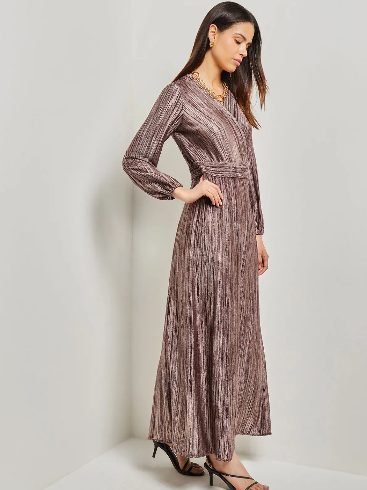 Bishop Sleeve Jacquard Knit Maxi Dress