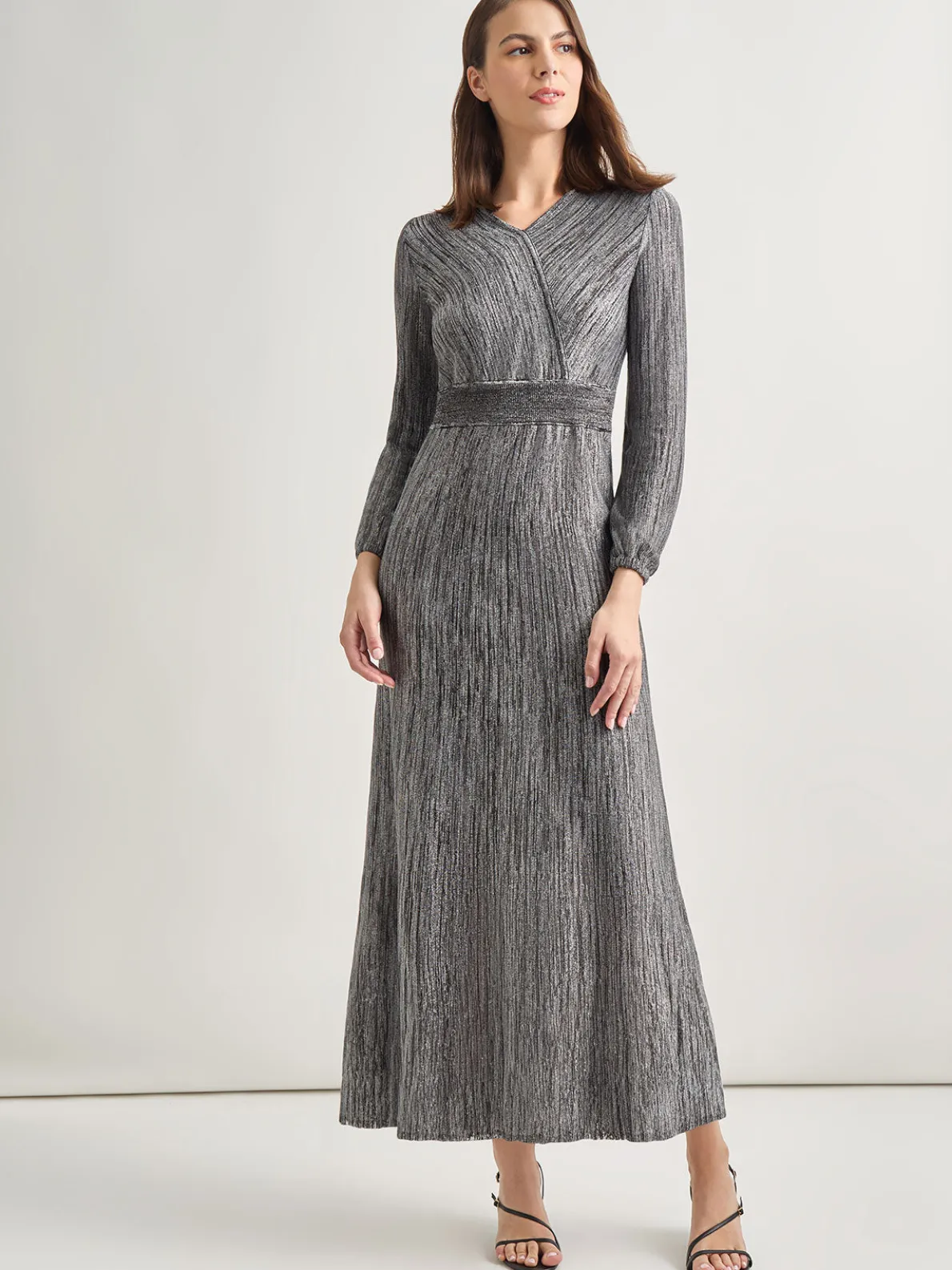 Bishop Sleeve Jacquard Knit Maxi Dress