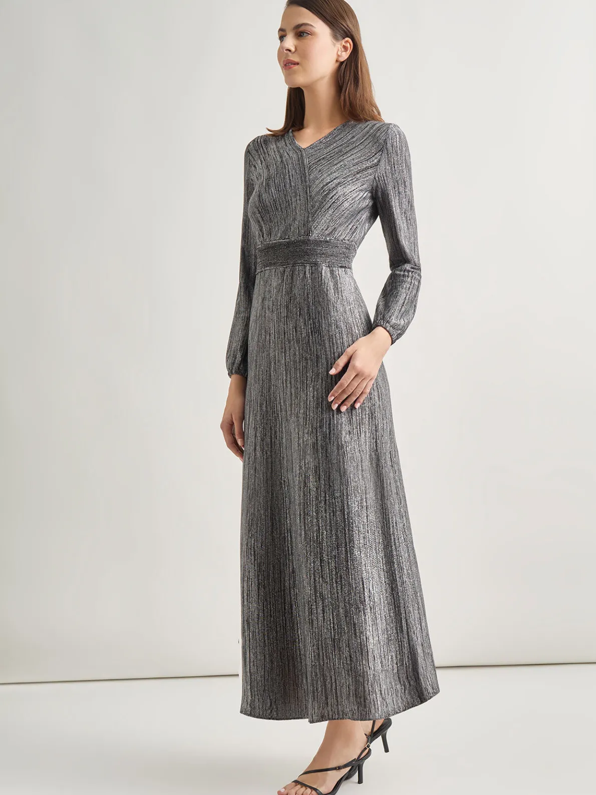 Bishop Sleeve Jacquard Knit Maxi Dress