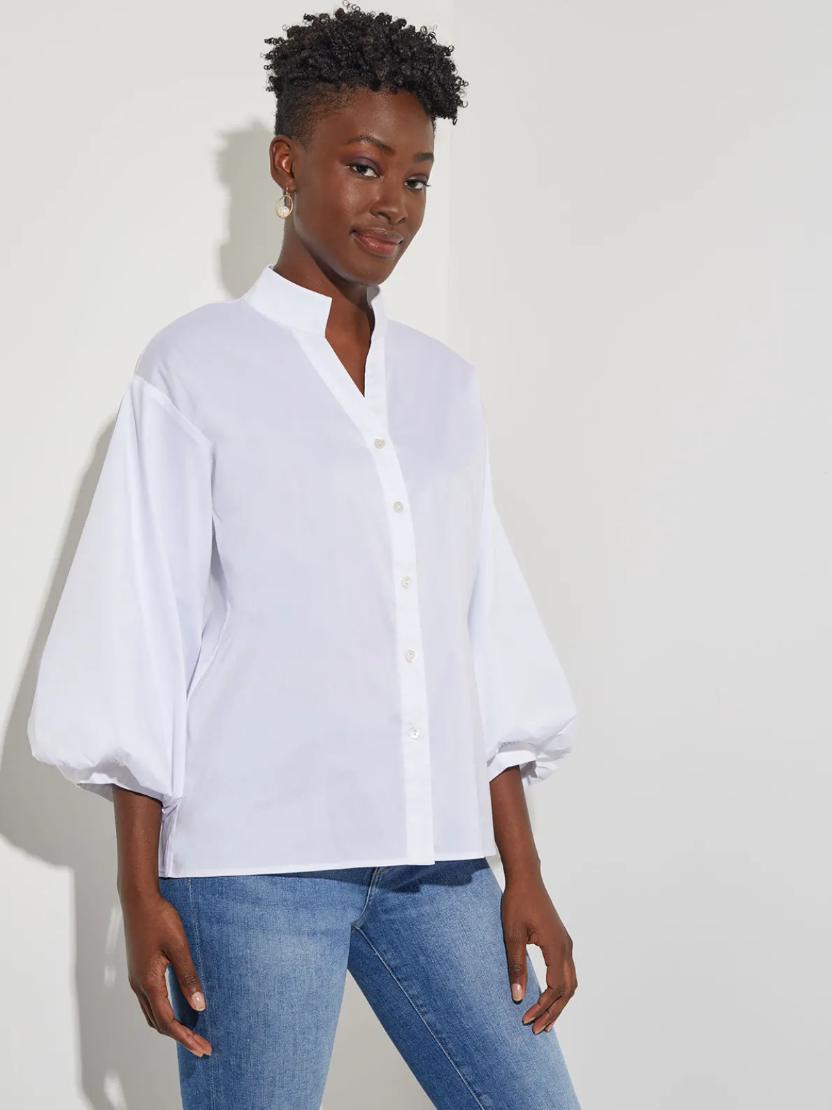 Bishop Sleeve Stretch Cotton Blouse