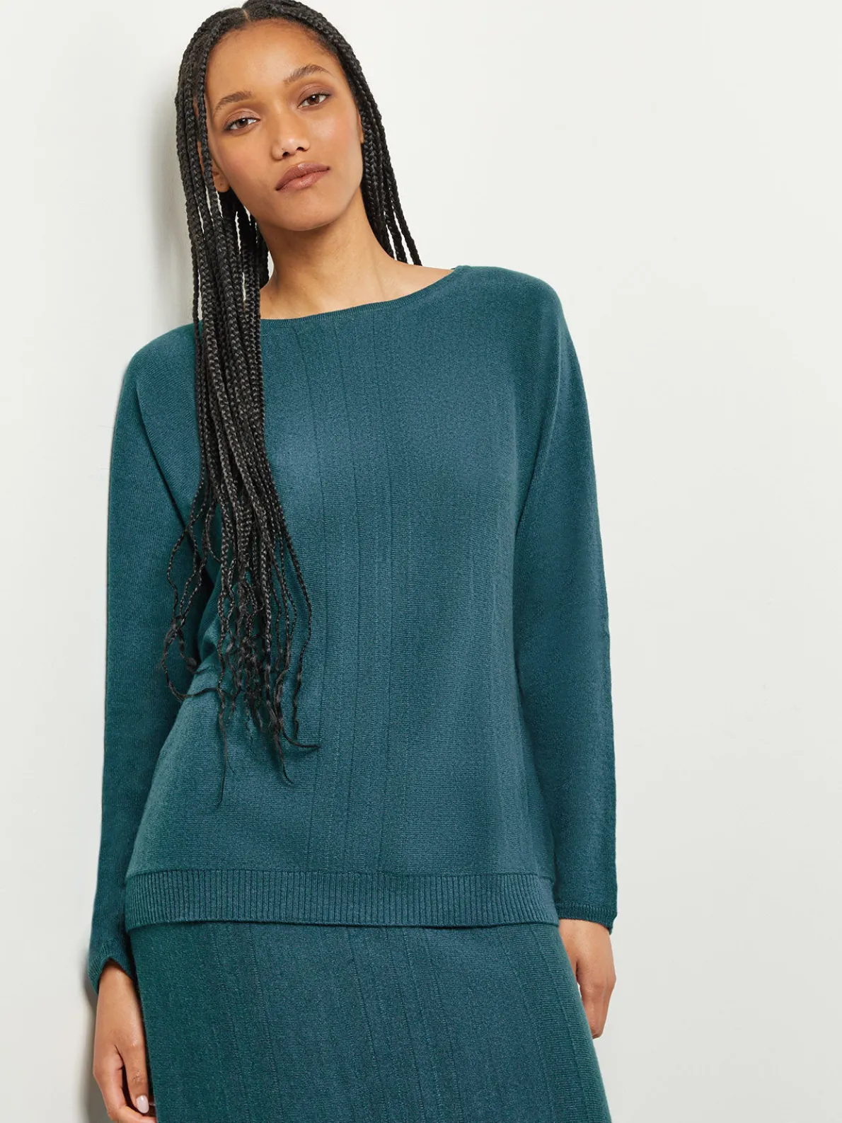 Boat Neck Textural Stripe Cashmere Tunic