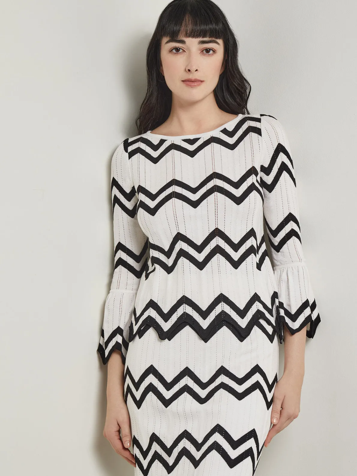 Boat Neck Tunic - Contrast Chevron Pointelle Soft Knit