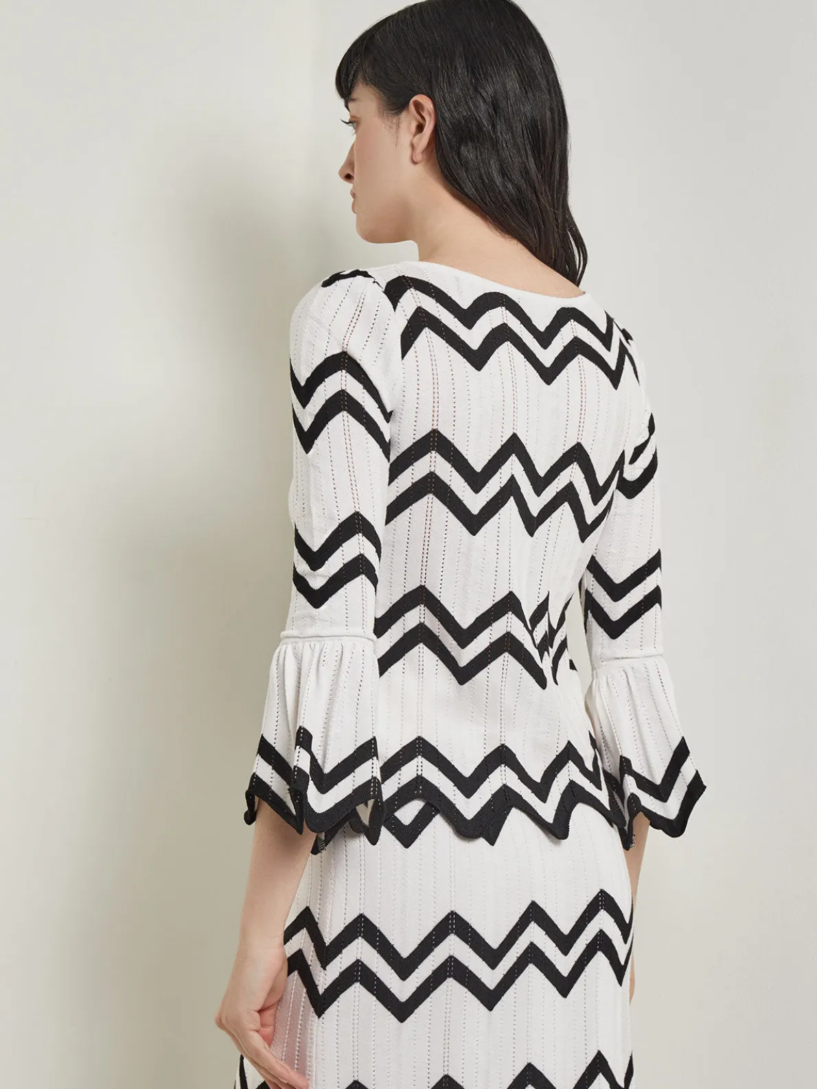 Boat Neck Tunic - Contrast Chevron Pointelle Soft Knit