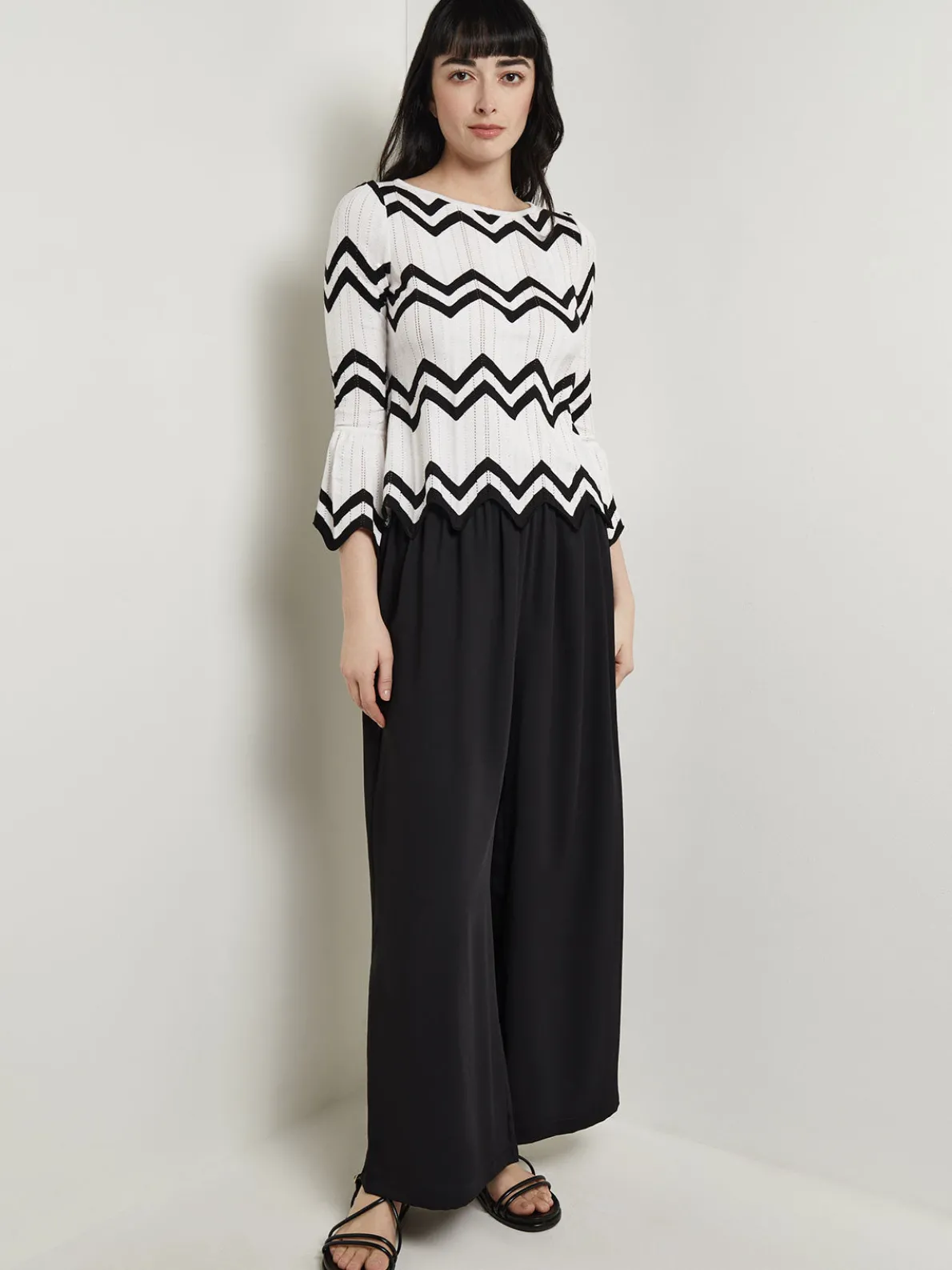 Boat Neck Tunic - Contrast Chevron Pointelle Soft Knit