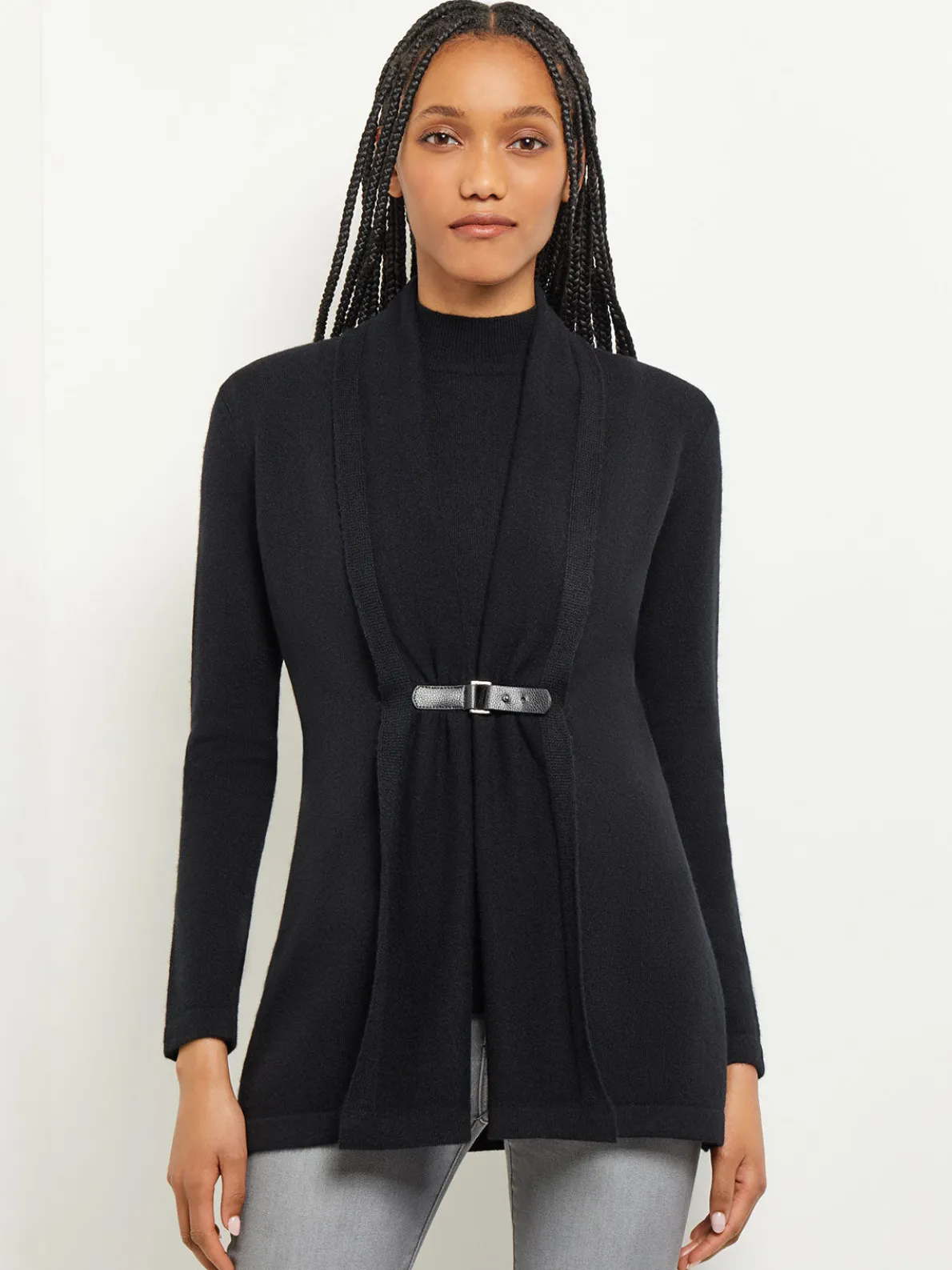 Buckle Detail Shawl Collar Cashmere Cardigan