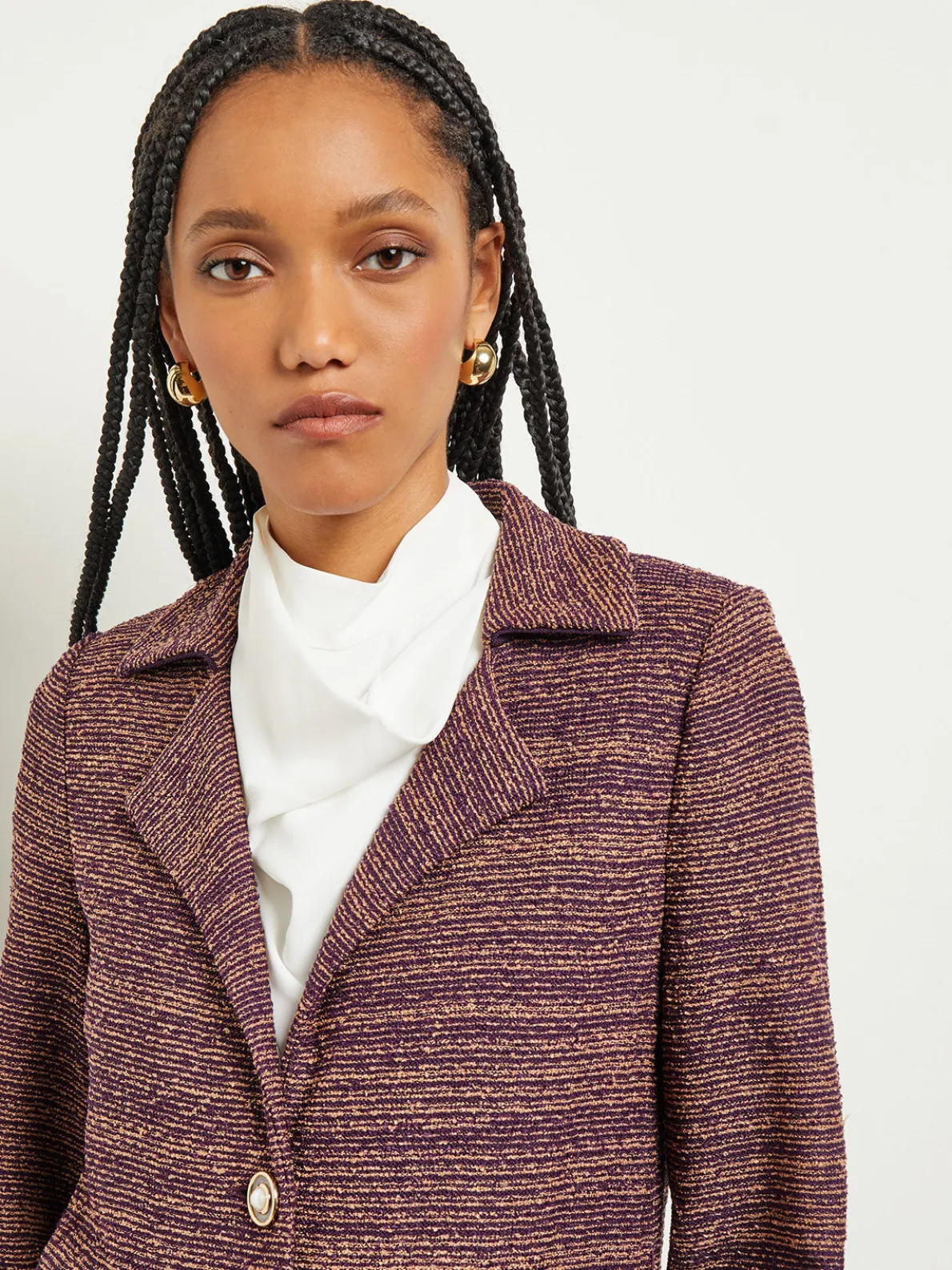 Button Front Duster - Belted Tweed Knit