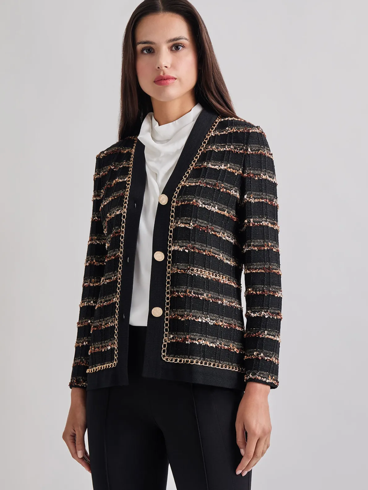 Chain Trim Lurex Knit Jacket