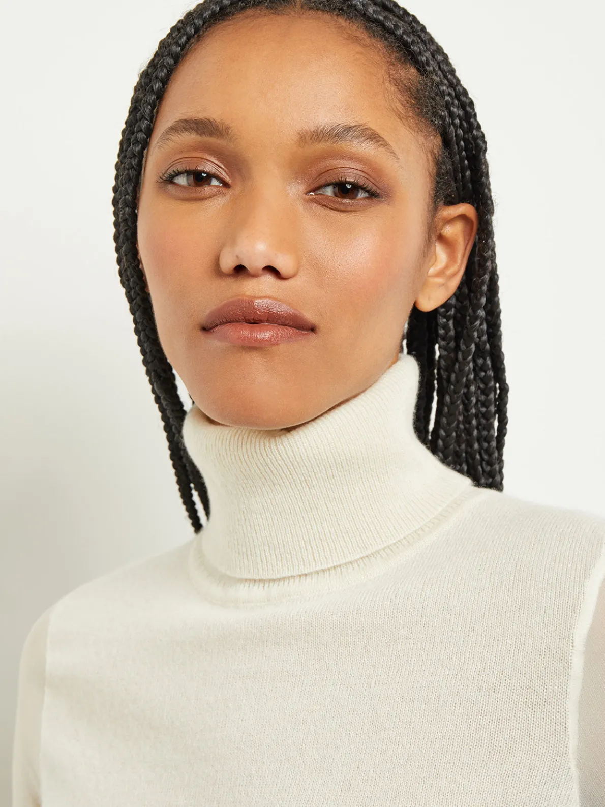 Chiffon Sleeve Cashmere Turtleneck