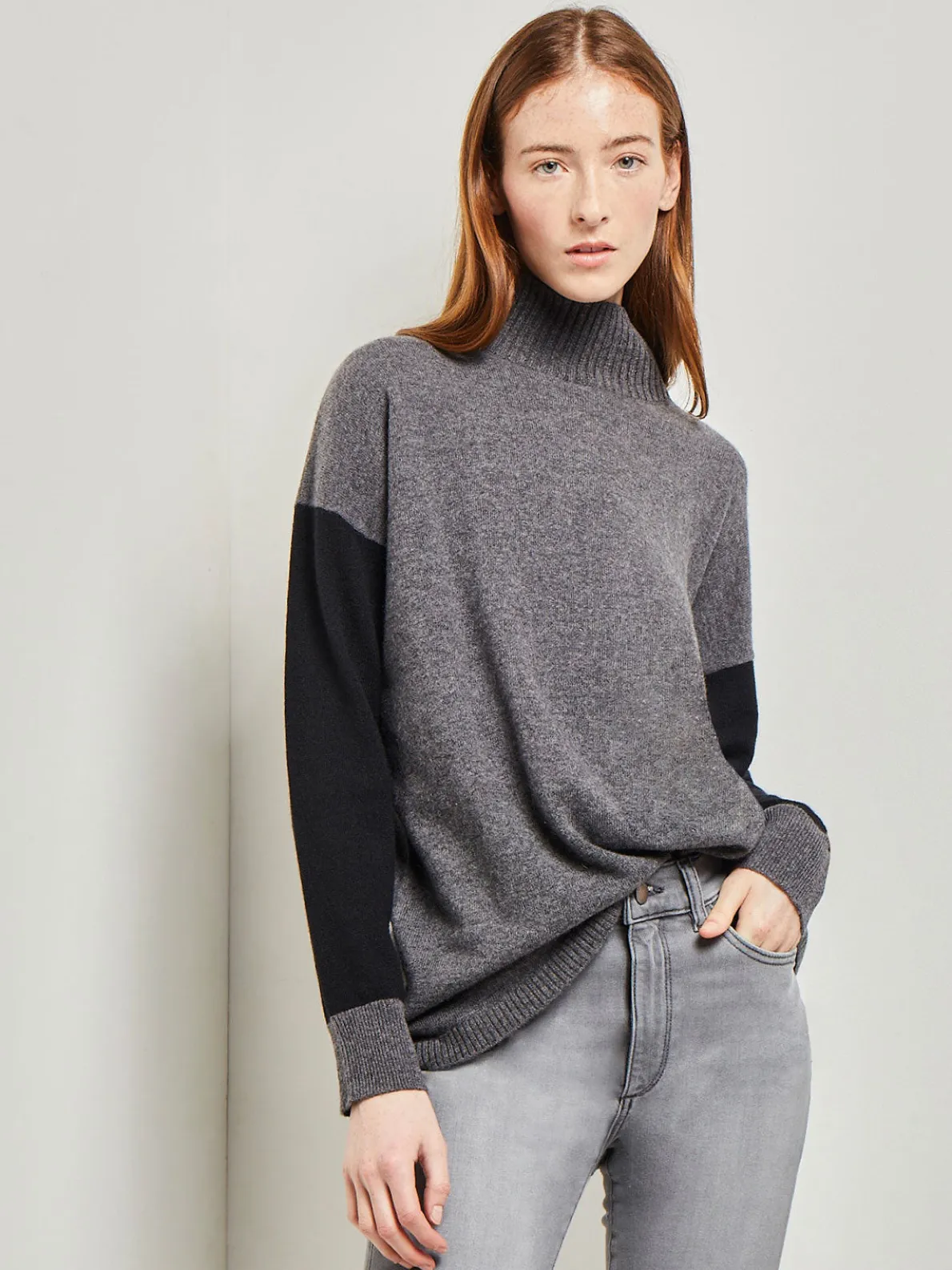 Colorblock Cashmere Turtleneck Tunic