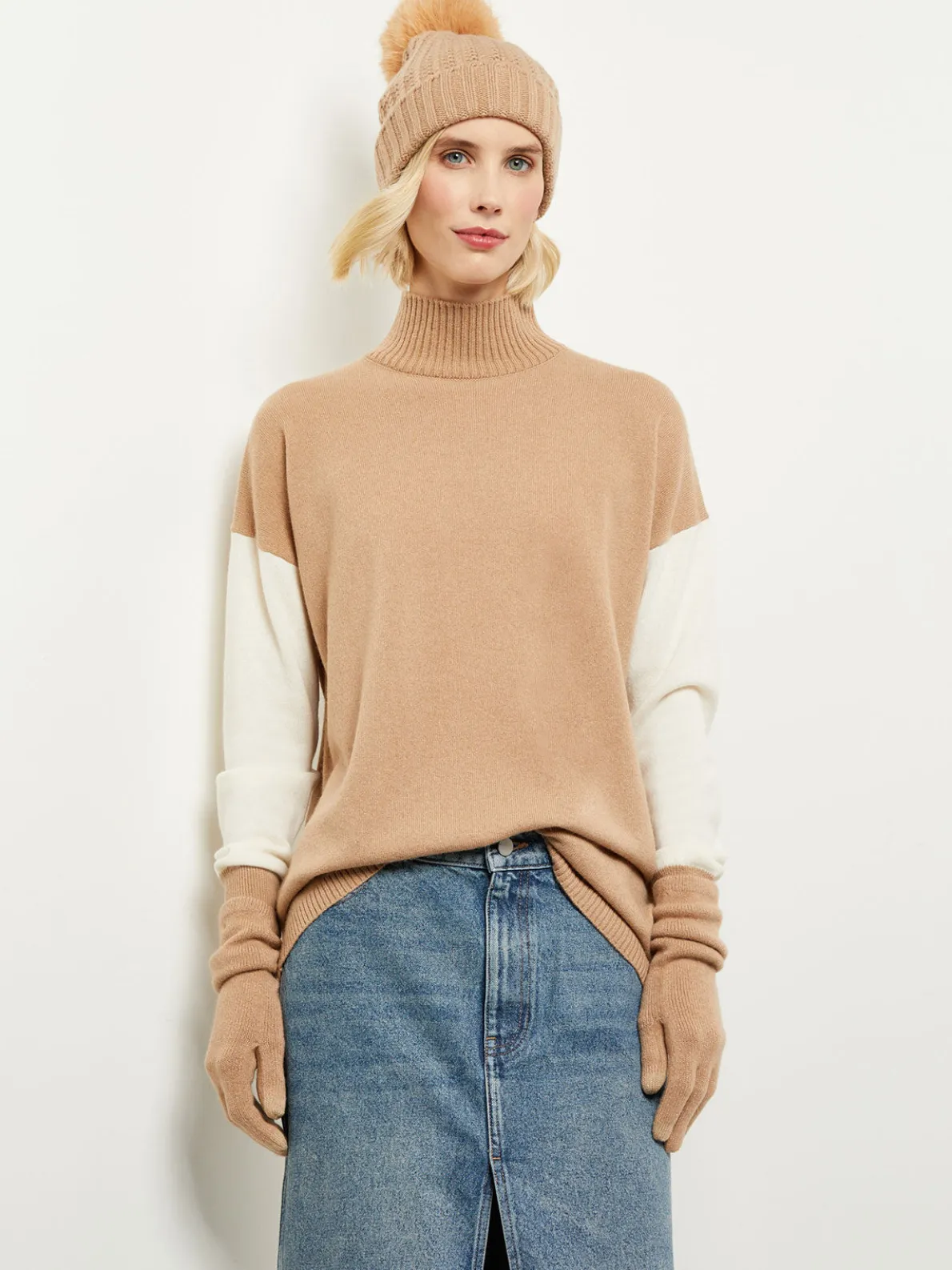Colorblock Cashmere Turtleneck Tunic