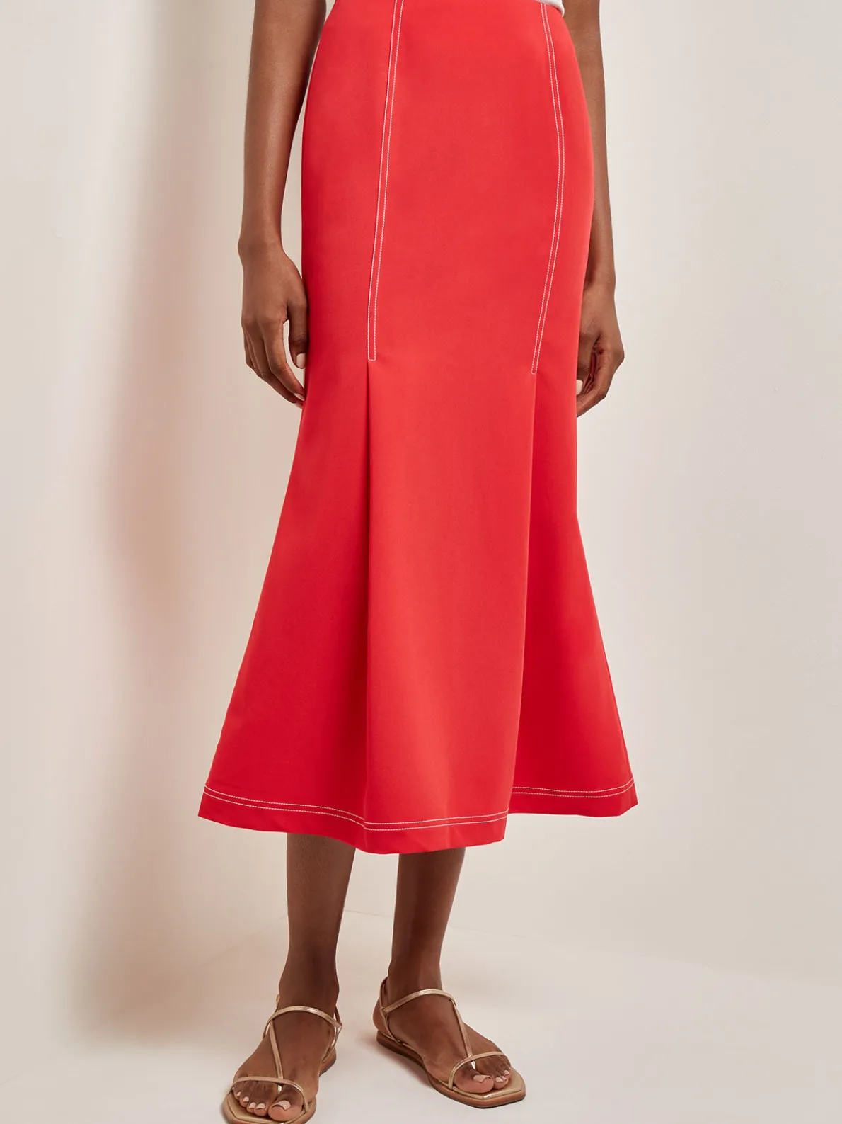 Contrast Stitch Midi Trumpet Skirt