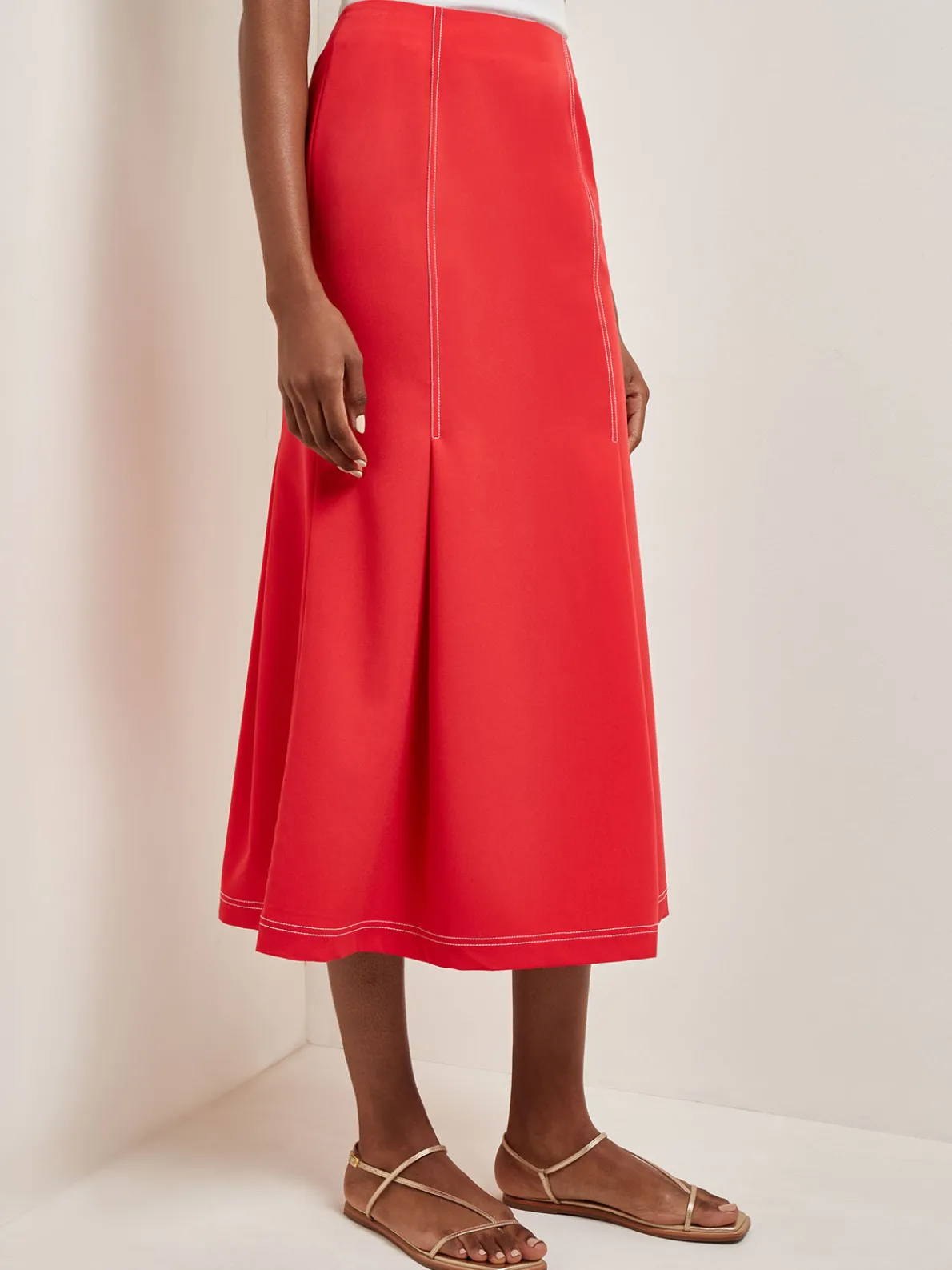 Contrast Stitch Midi Trumpet Skirt