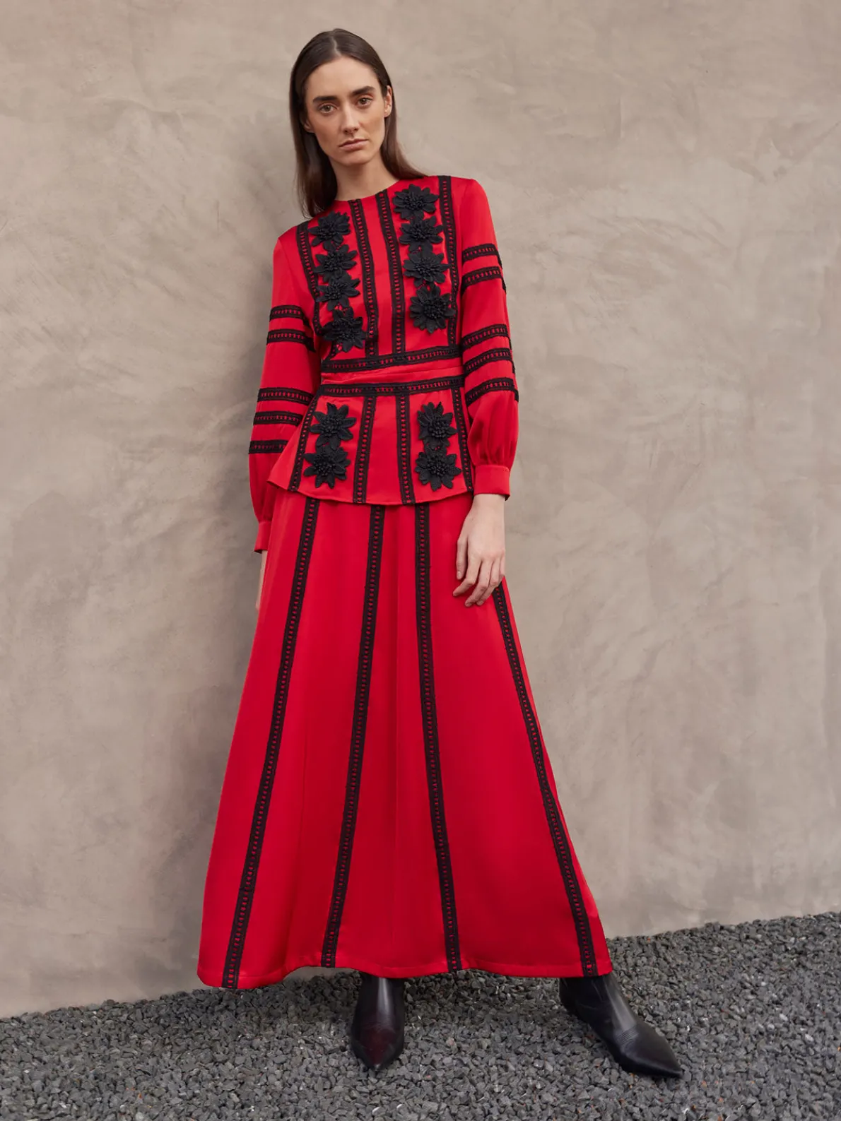 Crepe de Chine Floral Lace Peplum Blouse