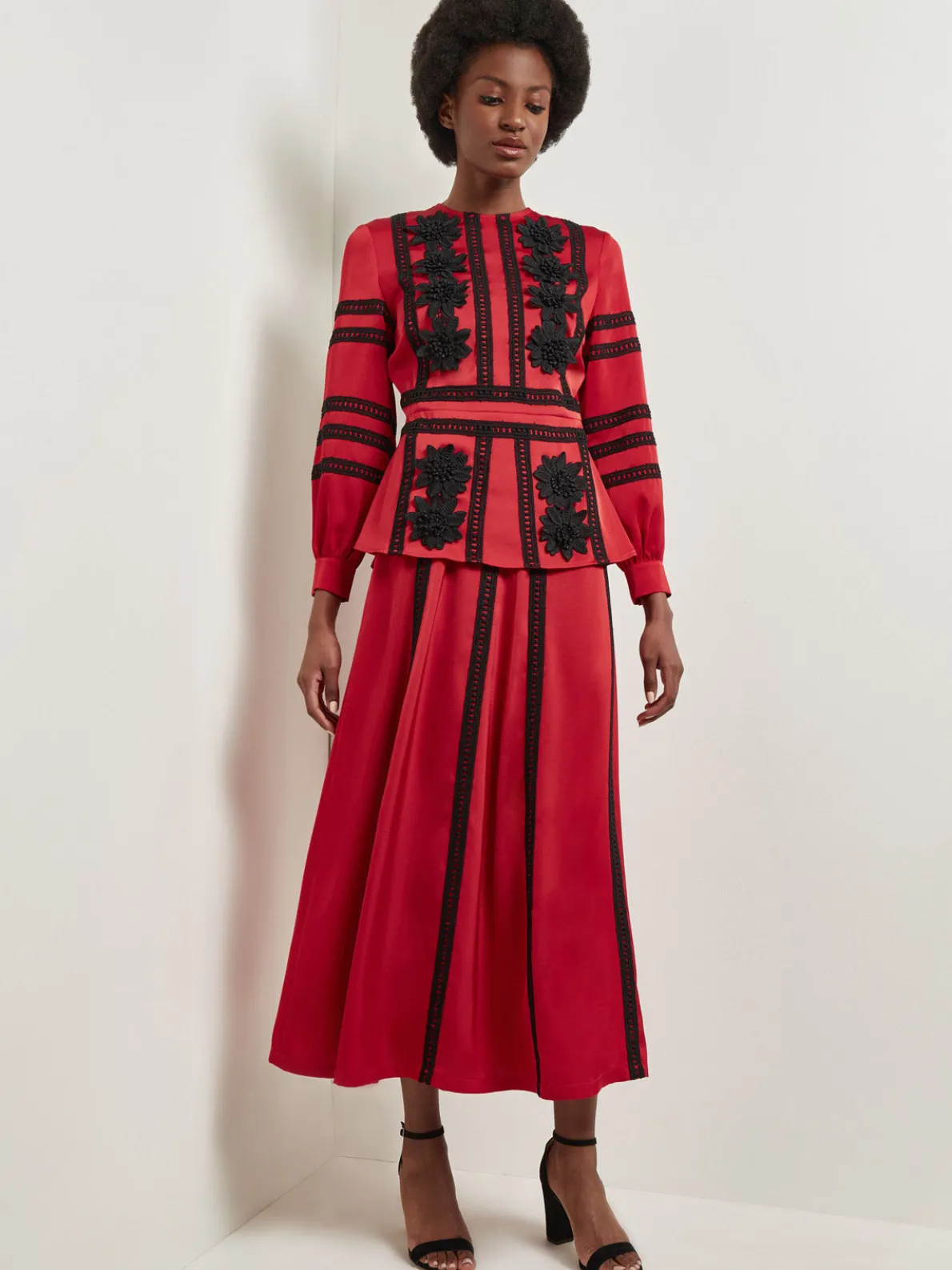 Crepe de Chine Floral Lace Peplum Blouse