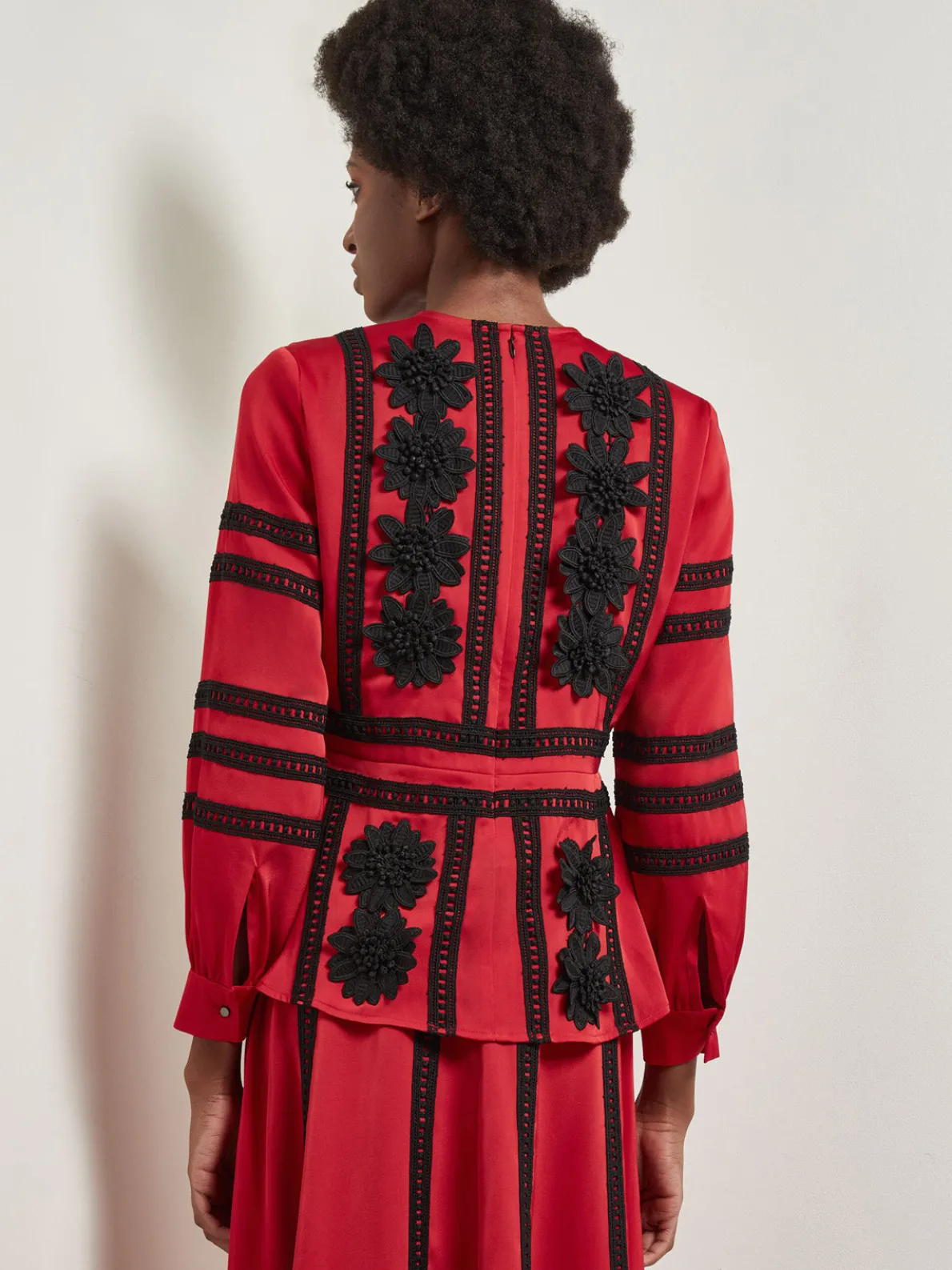 Crepe de Chine Floral Lace Peplum Blouse