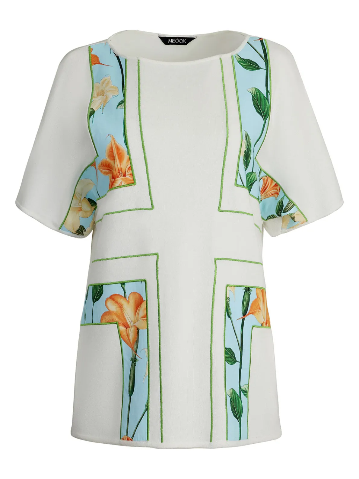 Dolman Sleeve Boat Neck Tunic - Cotton Floral Panel Soft Knit