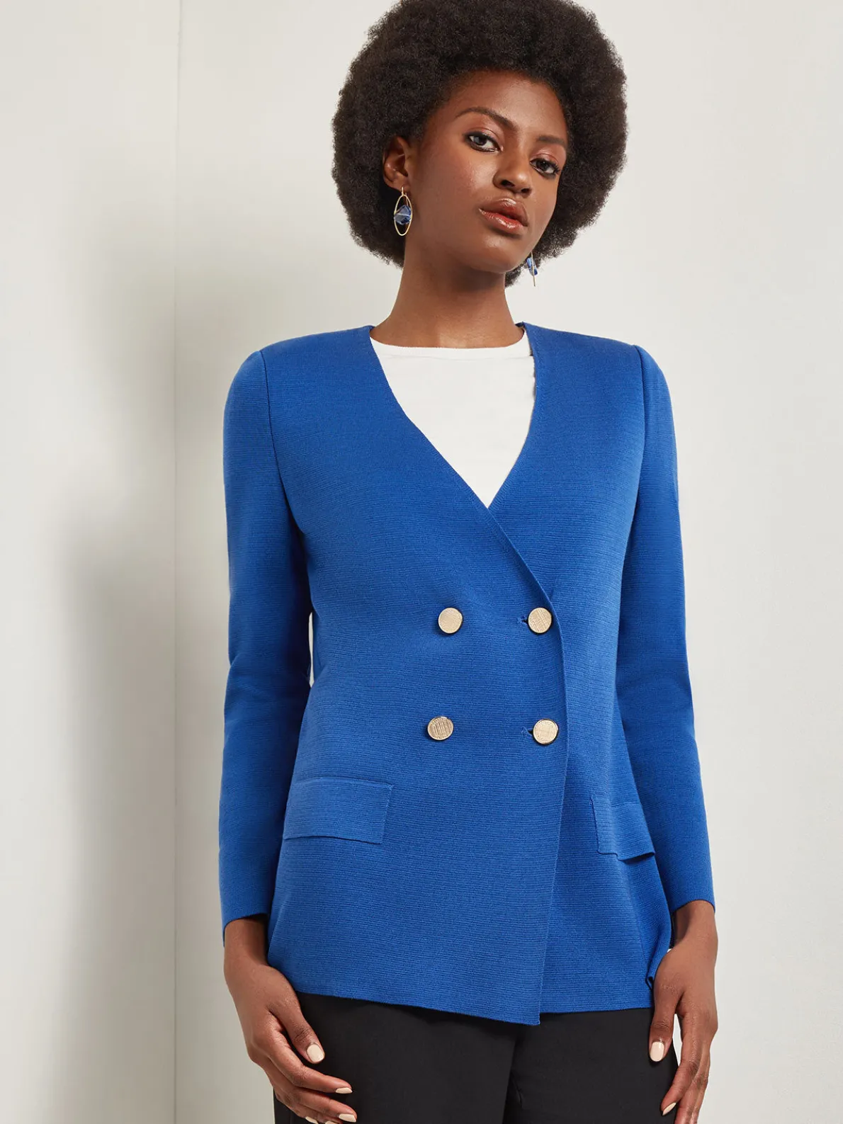 Double Breasted Open Neck Knit Jacket