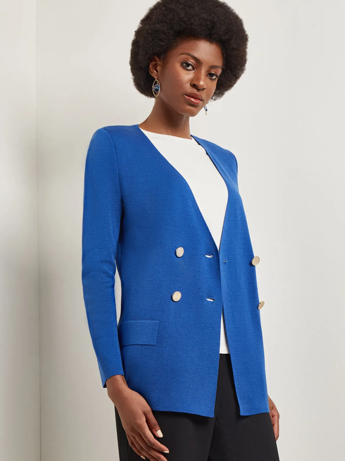 Double Breasted Open Neck Knit Jacket