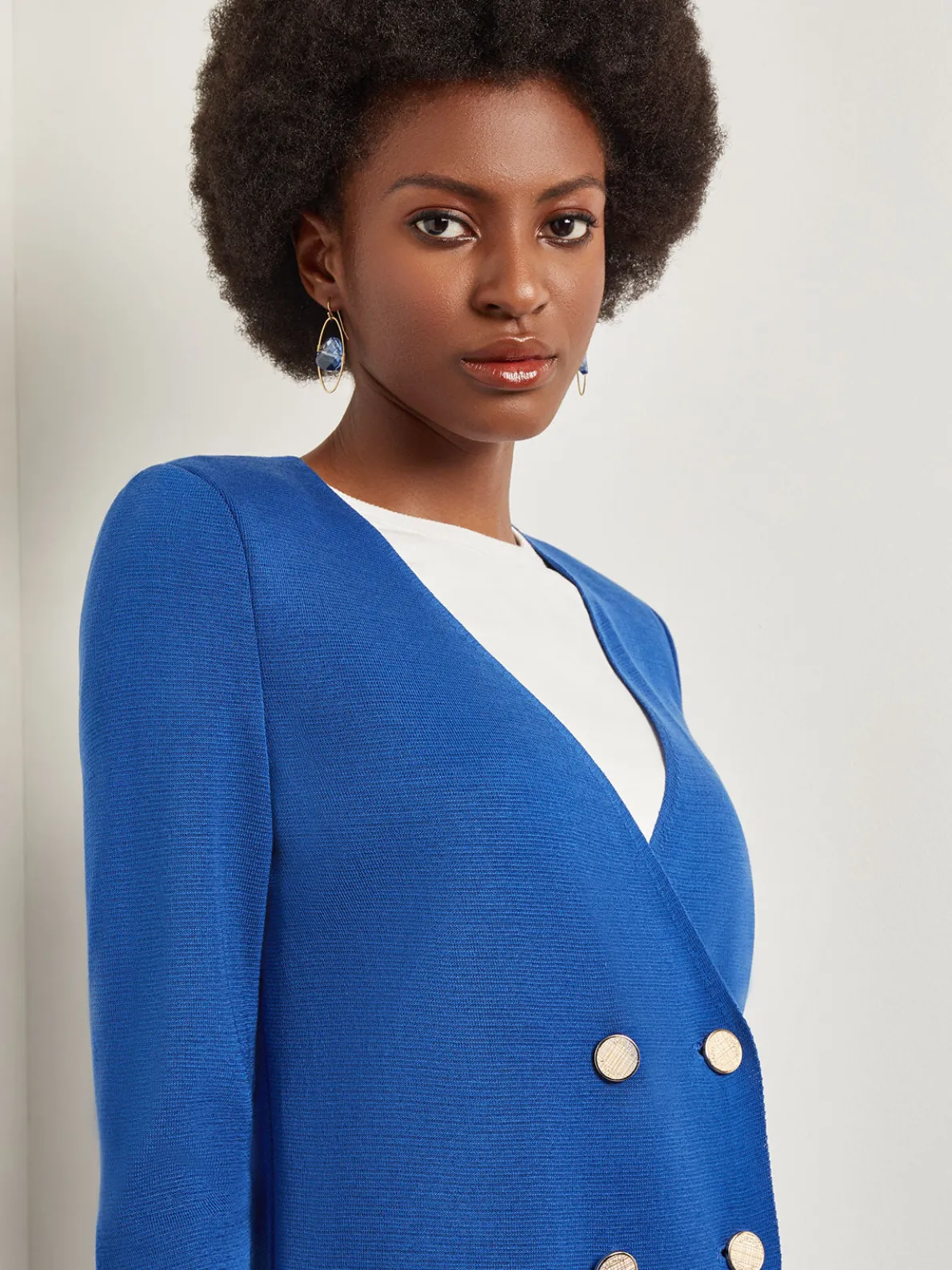 Double Breasted Open Neck Knit Jacket