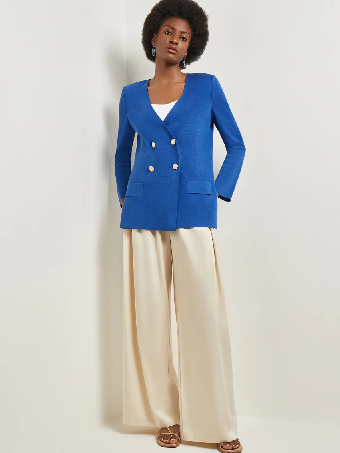 Double Breasted Open Neck Knit Jacket