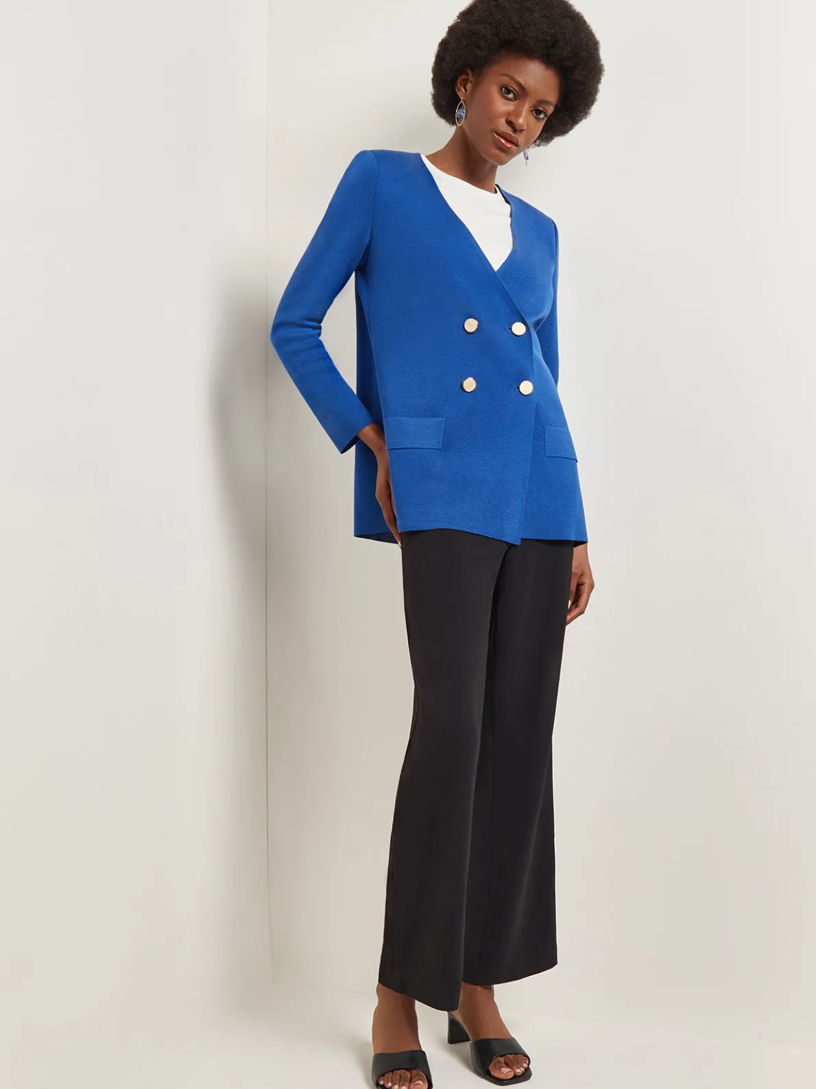 Double Breasted Open Neck Knit Jacket