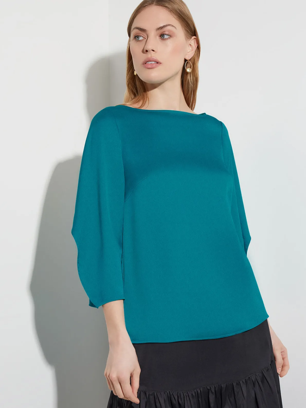 Draped Sleeve Crepe de Chine Blouse